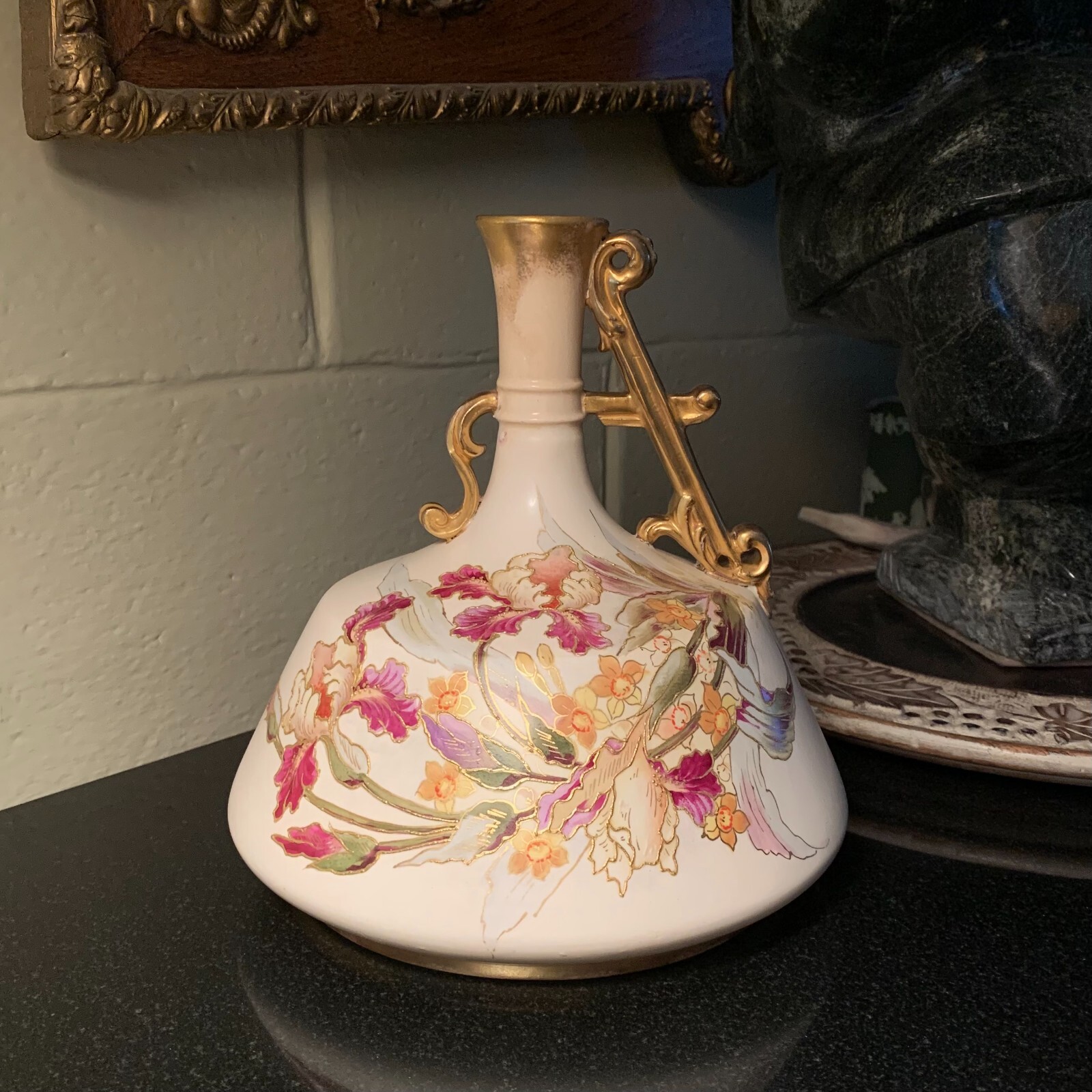 Royal Bonn 8 1/2″ Handled Ewer or Jug 2 Sided Floral Design Germany 1890 – 1920