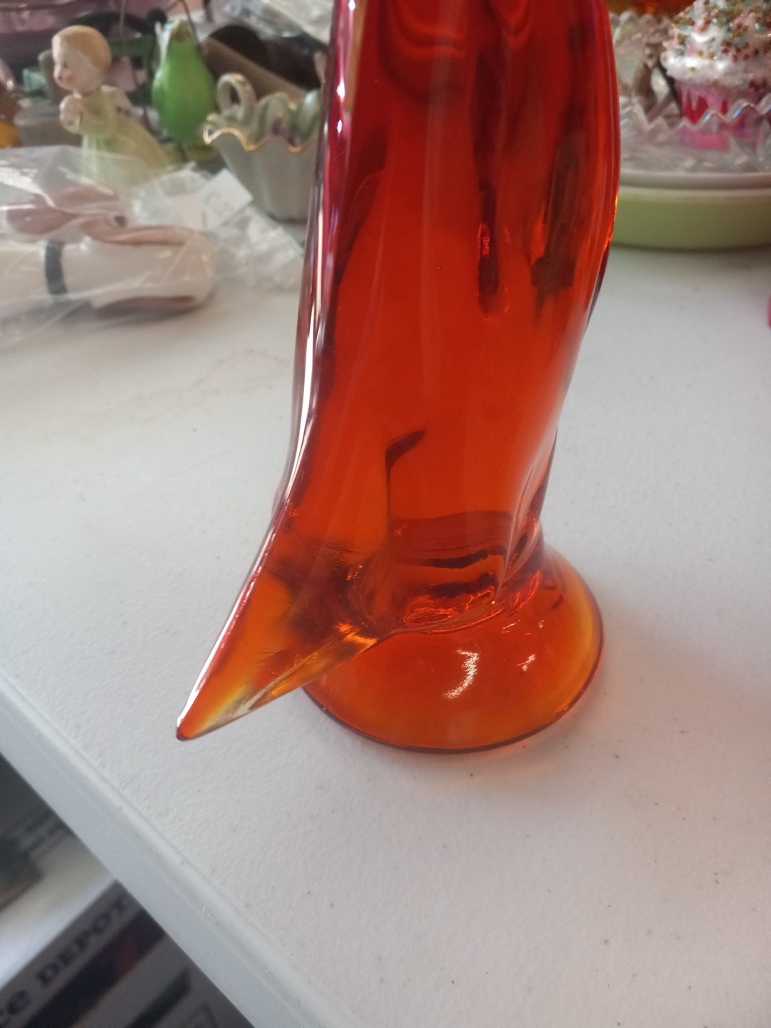 Vintage MCM Viking Heads Up Glass Duck RARE Amberina 14.25″ Large Heavy EUC