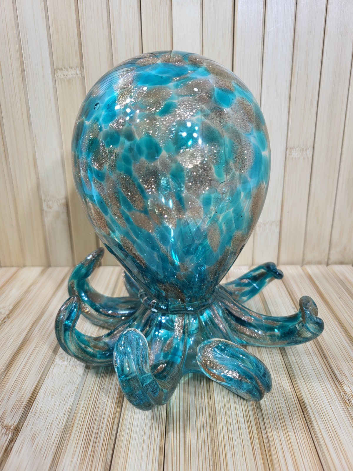 Handblown Octopus Glass Art Beautiful Aqua Blue And Brown Color Scheme