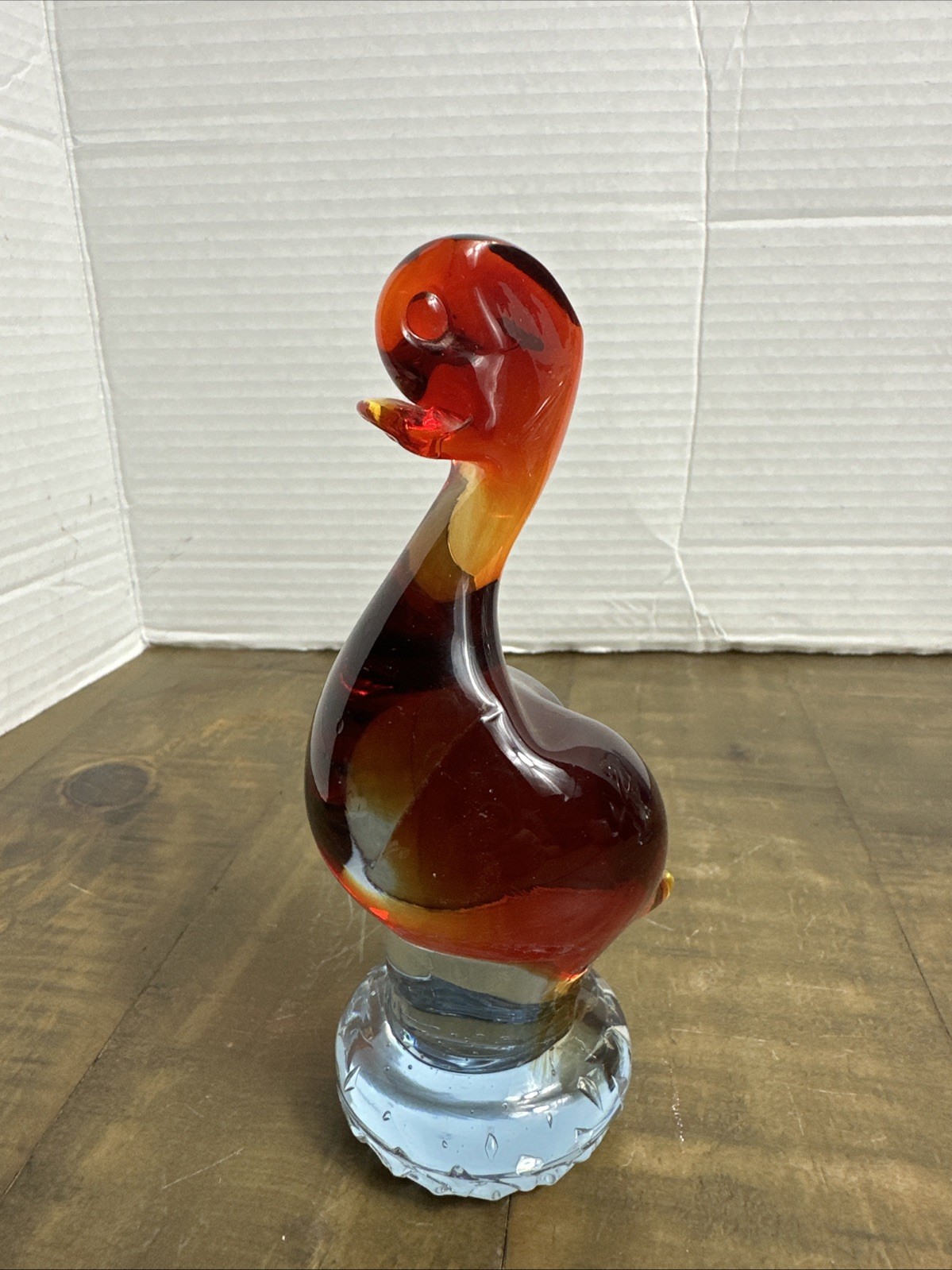 Vintage Murano Italy Handblown Art Glass 6-7/16” Red/orange Duck Figurine MCM