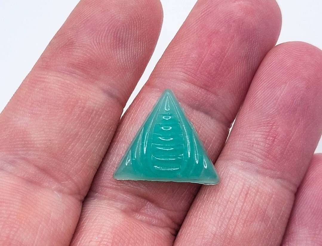 1930s Art Deco Uranium Glass Triangle Cabochon Czech Green Pressed Glass