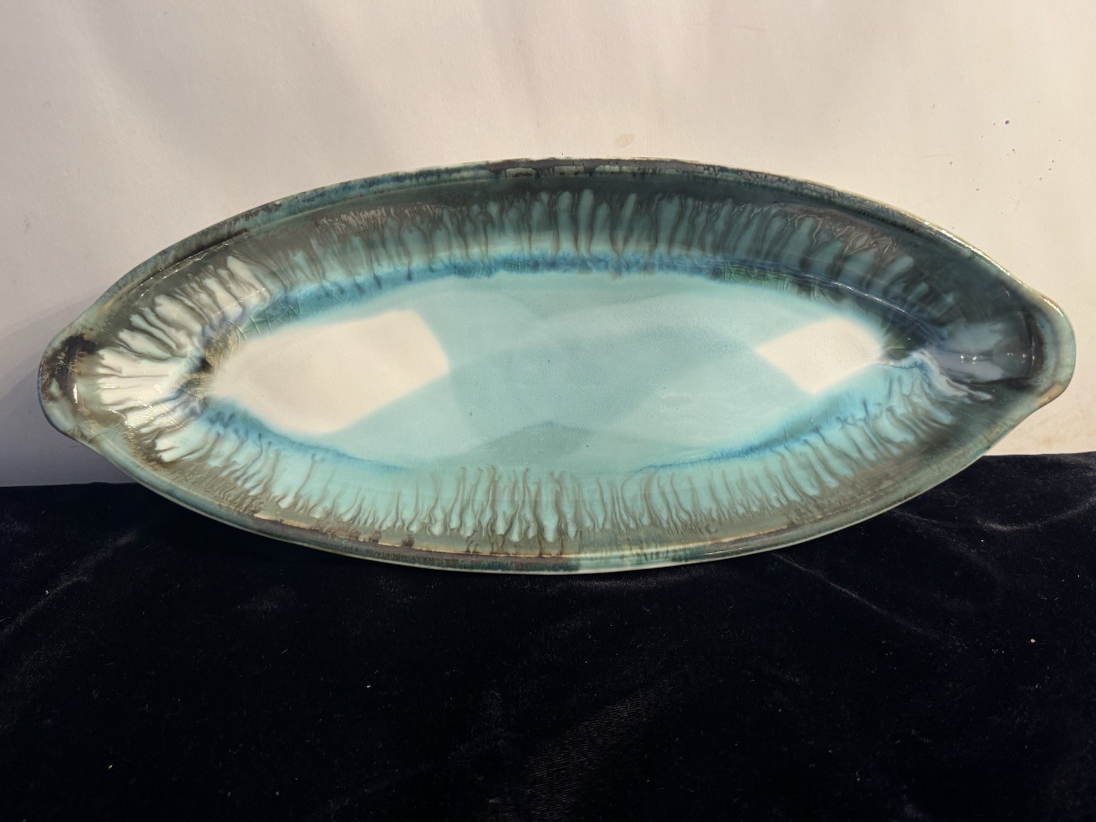 Edgecomb Pottery Maine Dory Baker Server Tray Sea-glass Colored Glaze 15.5”x6.5”