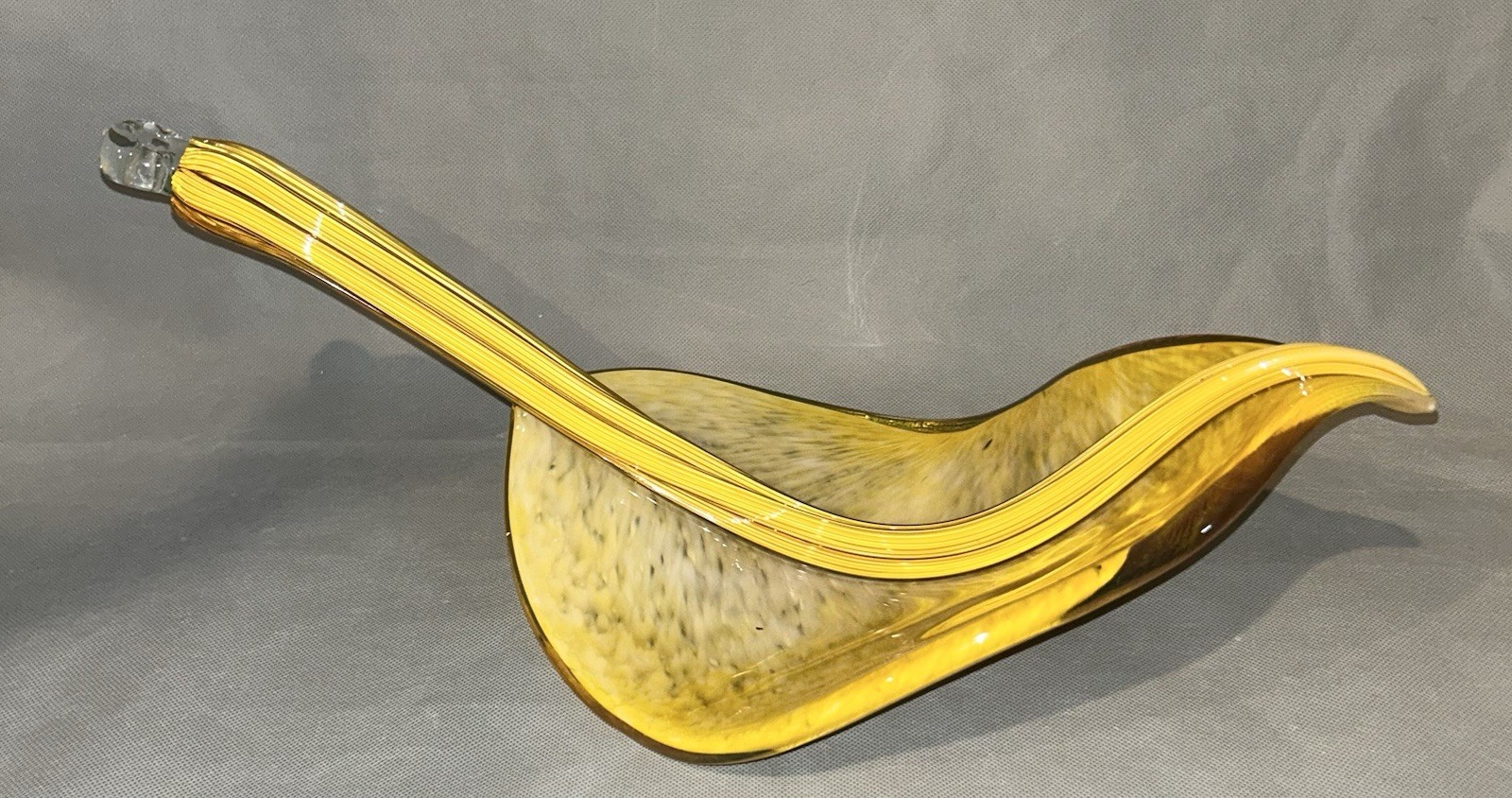 Vtg Leaf Form Sculpture Murano Style Art Glass Hand Blown 18″ Hanging Yellow