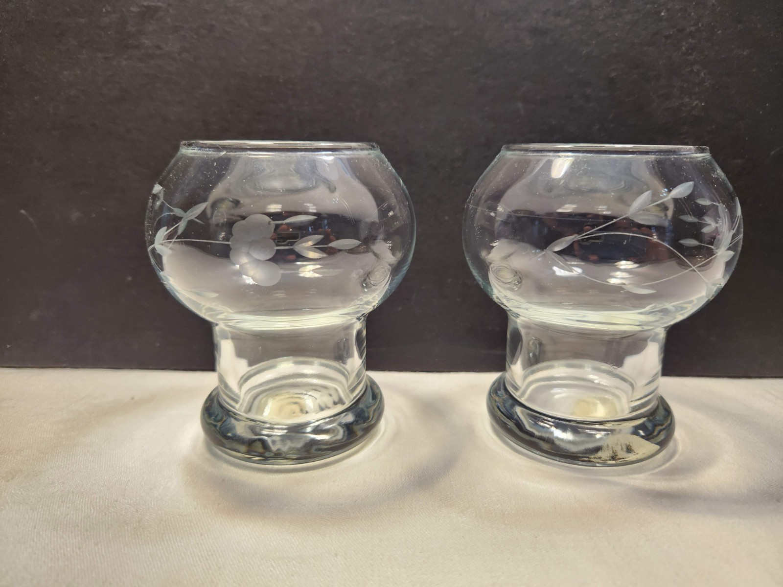 VTG Princess House Etched Glass Votive Candle Holder Heritage Floral Pattern 4in