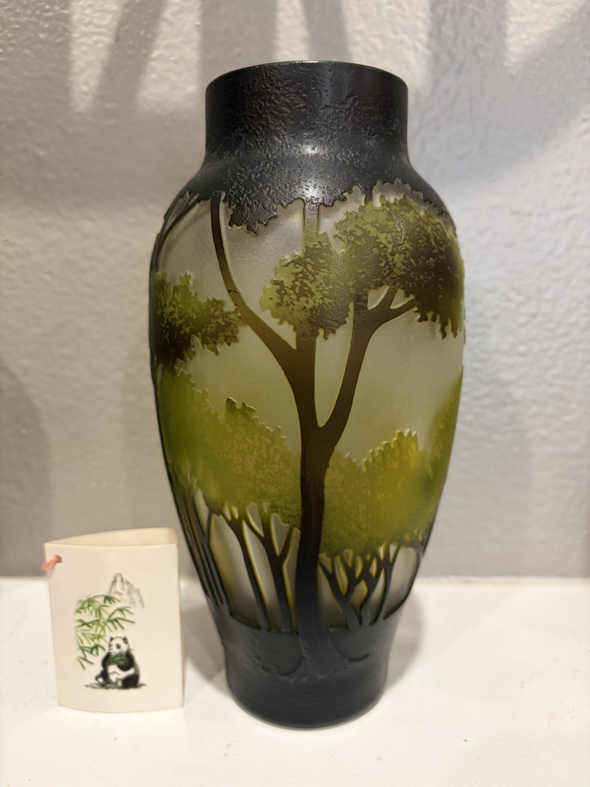 Contemporary Vase Styled AfterEmile Gallé Nouveau Cameo Landscape Art Glass 8.0″