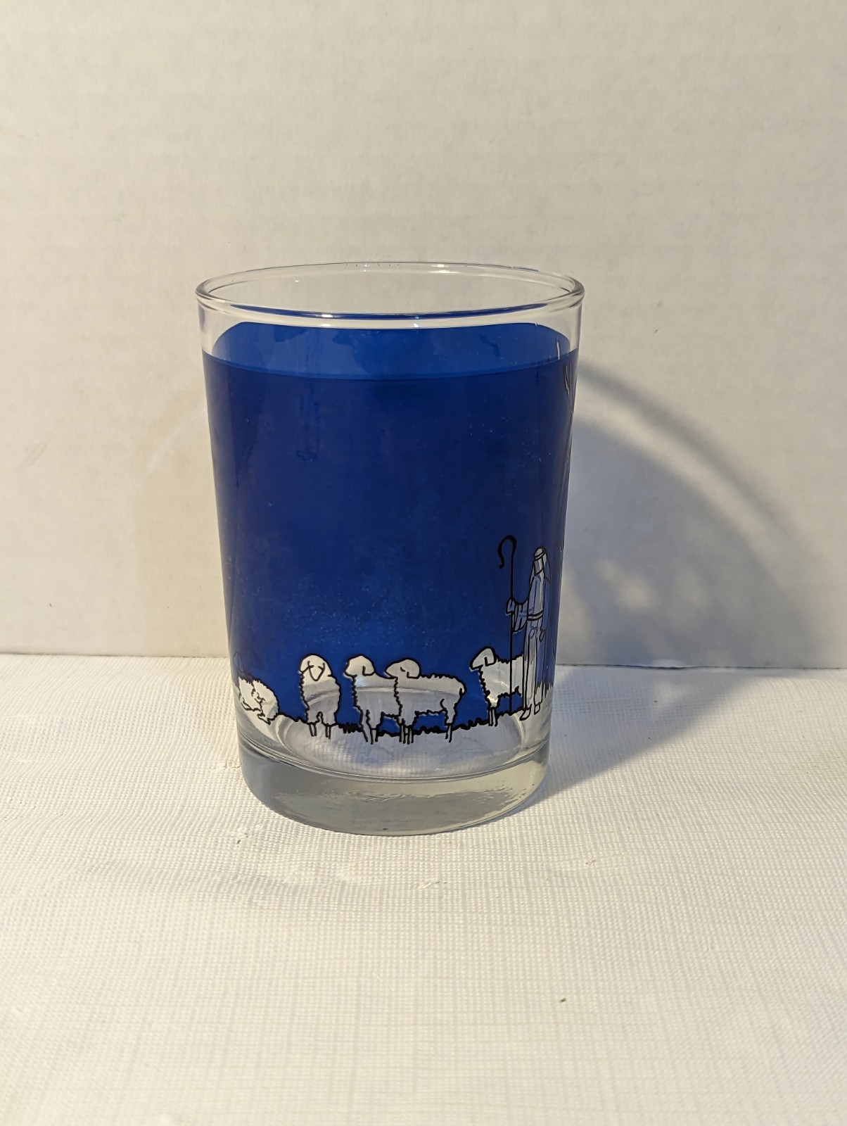 Vintage Libby Blue / Clear, 8 oz Votive, Glass Candle Holder / Tumbler.