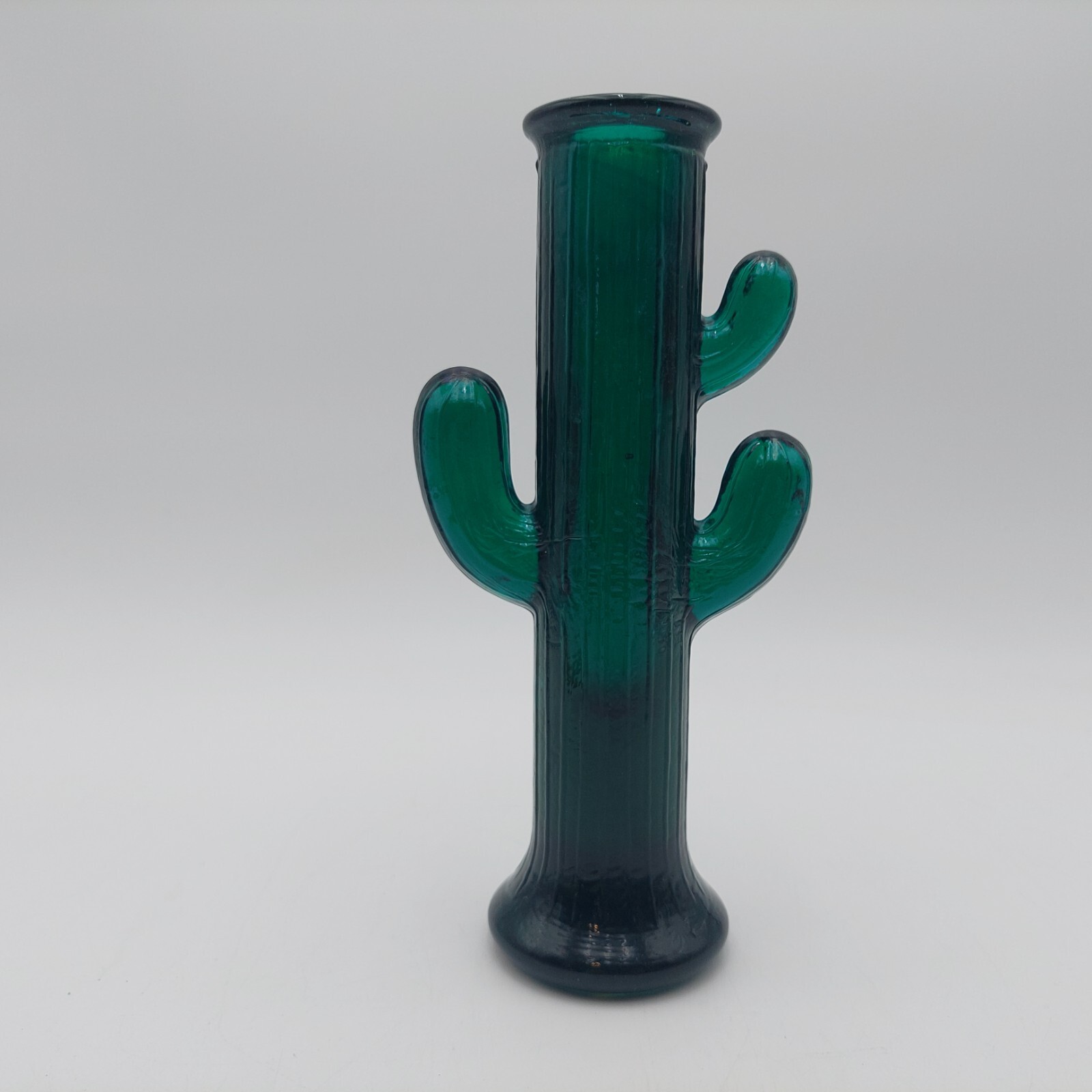 Vintage Cactus Bud Vase Candle Holder 8in Green Glass Saguaro Southwest Dessert