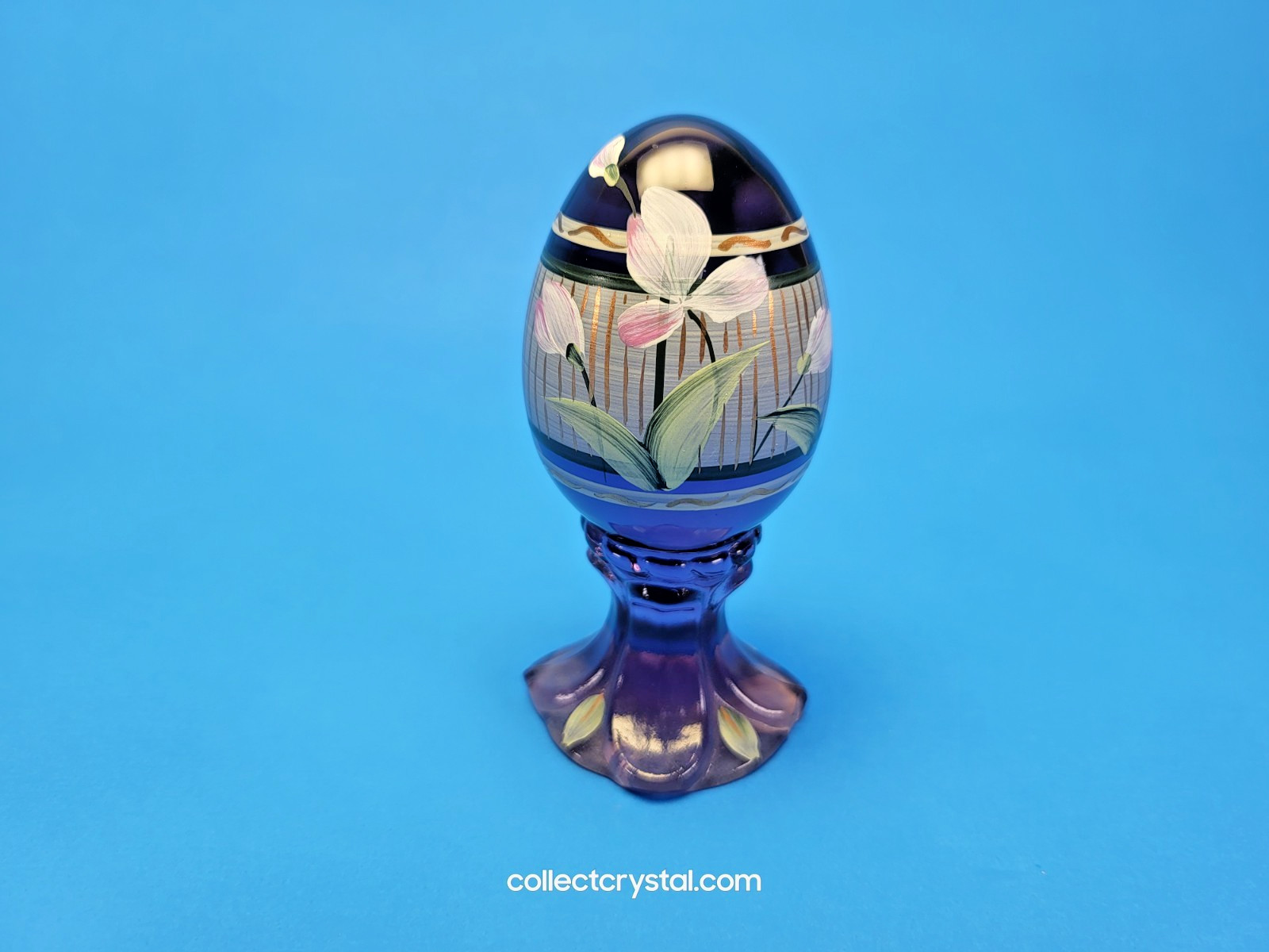 Fenton Iridescent Hand Painted Glass Pedestal Egg Floral 171 / 3000 C. Riggs