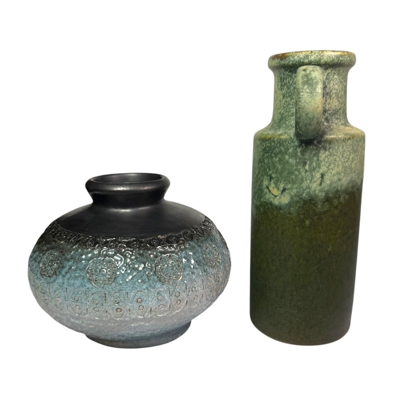 Vintage Mid Century Ceramic Vases 2 Signed West German Pottery Textured Ombre