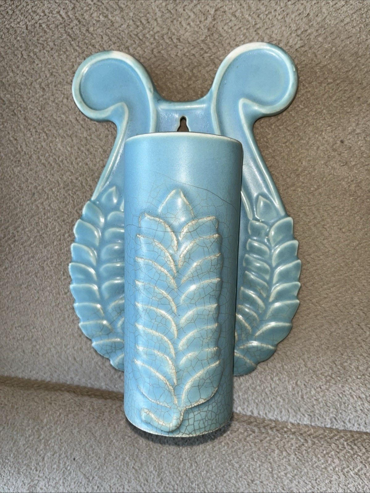 Vintage Unique Large Blue Wall Pocket Made in Japan