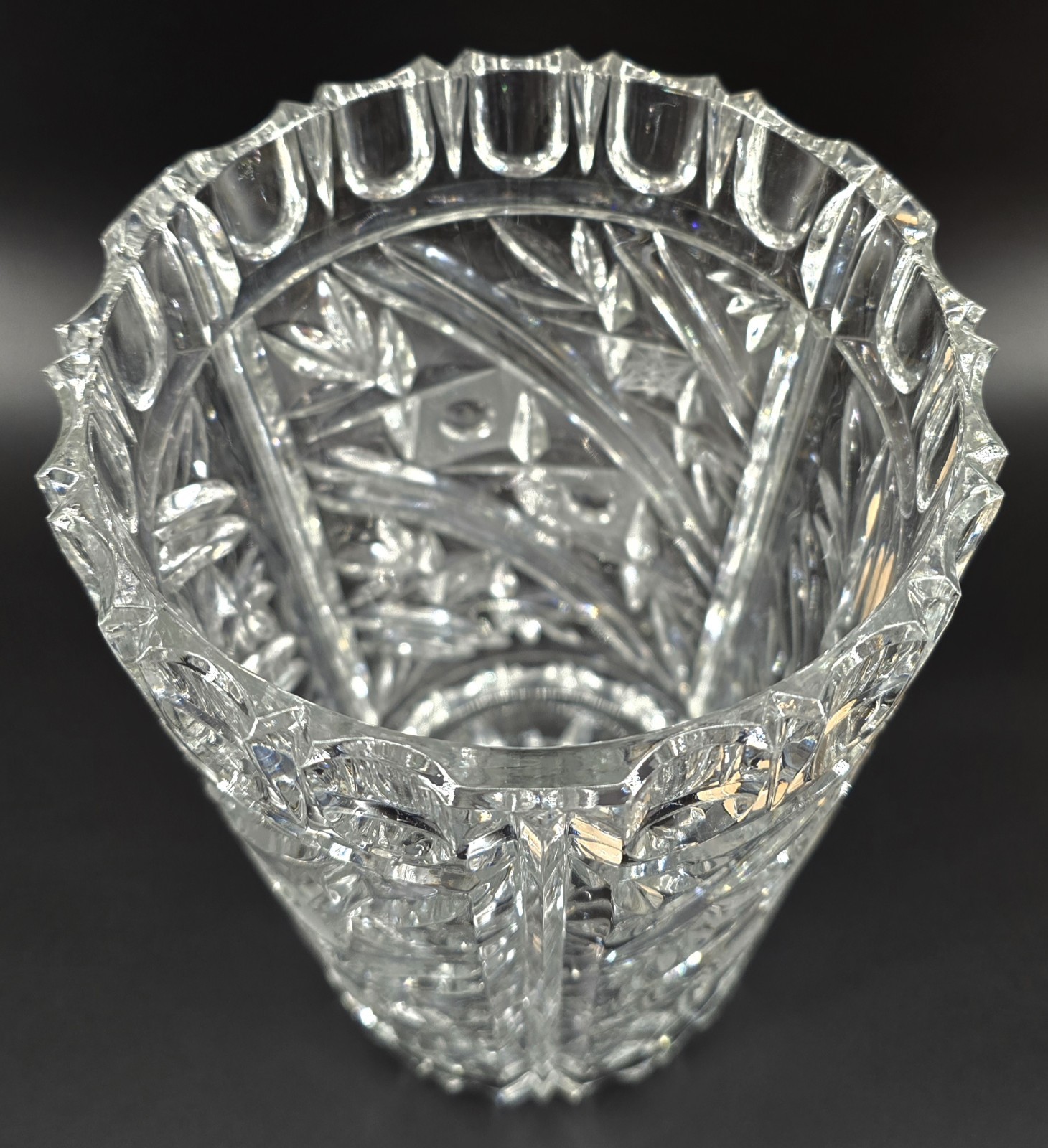 Vtg Cut Lead Crystal Vase Canister Shape 5.25″x9″ Decor Sparkling Large Heavy