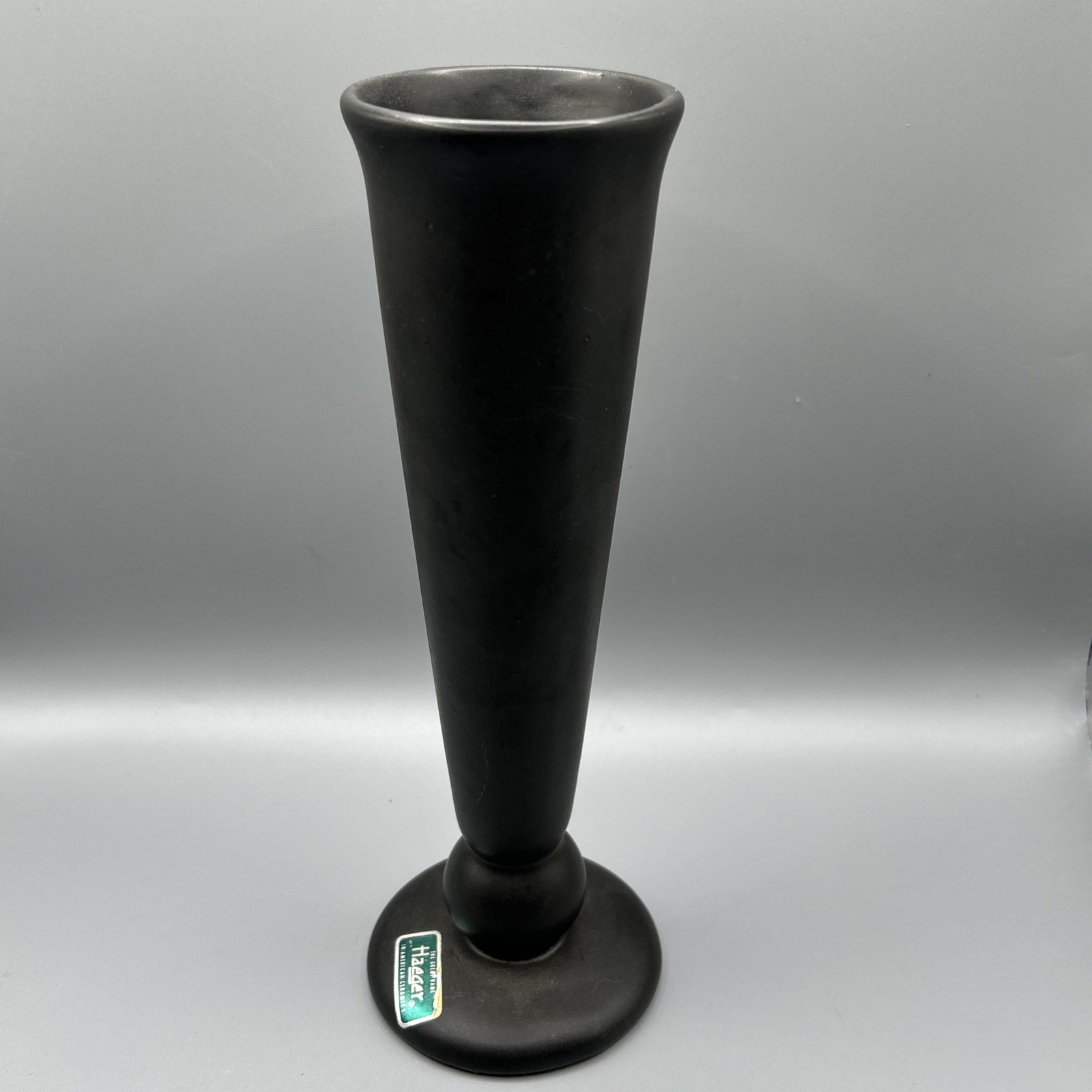 Vintage Haeger USA Classic Black Satin Vase 9.25”T x 2.75”D with Sticker