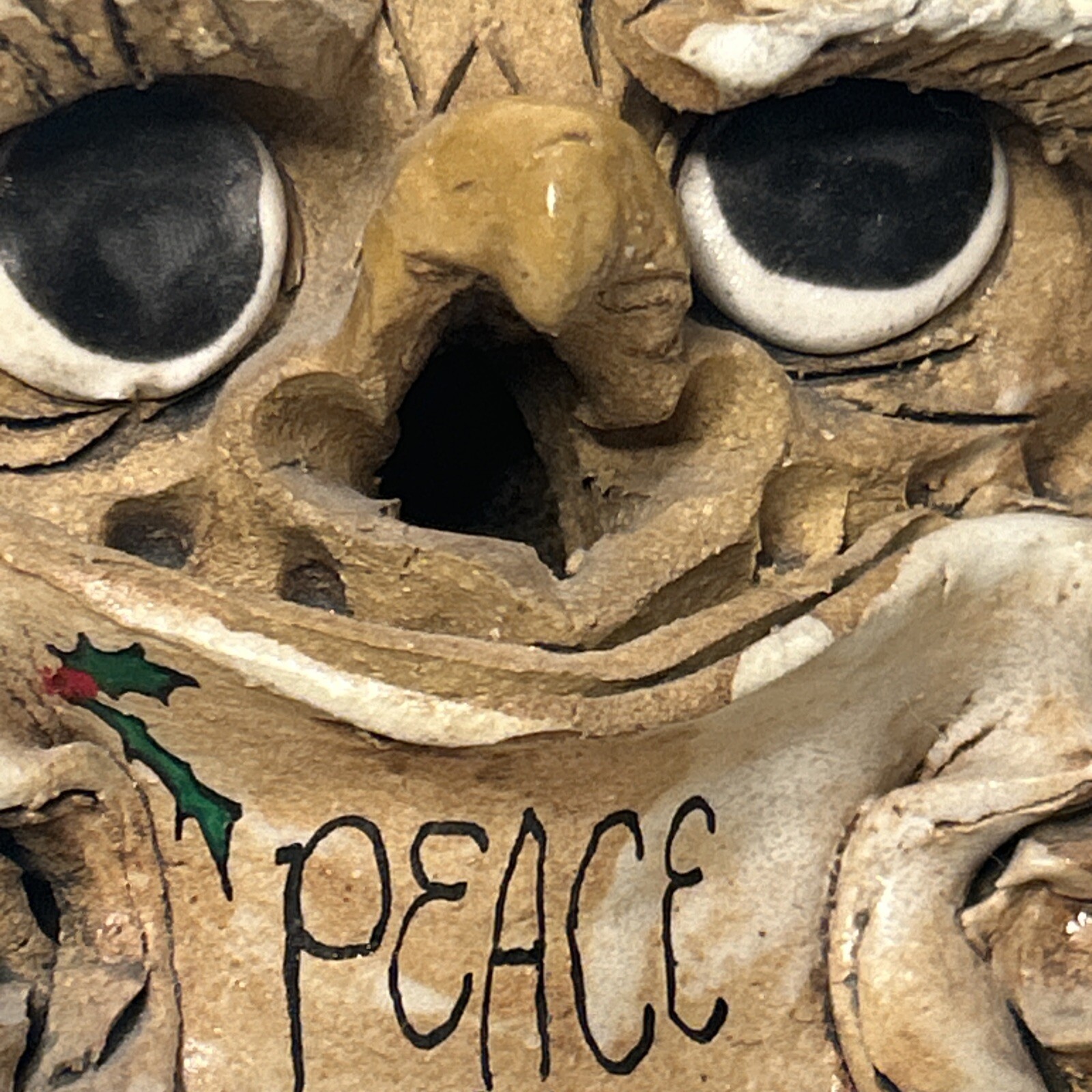 Max Hindt Clay Owl Christmas Whimsy Heavy Vintage Signed Pottery PEACE sign
