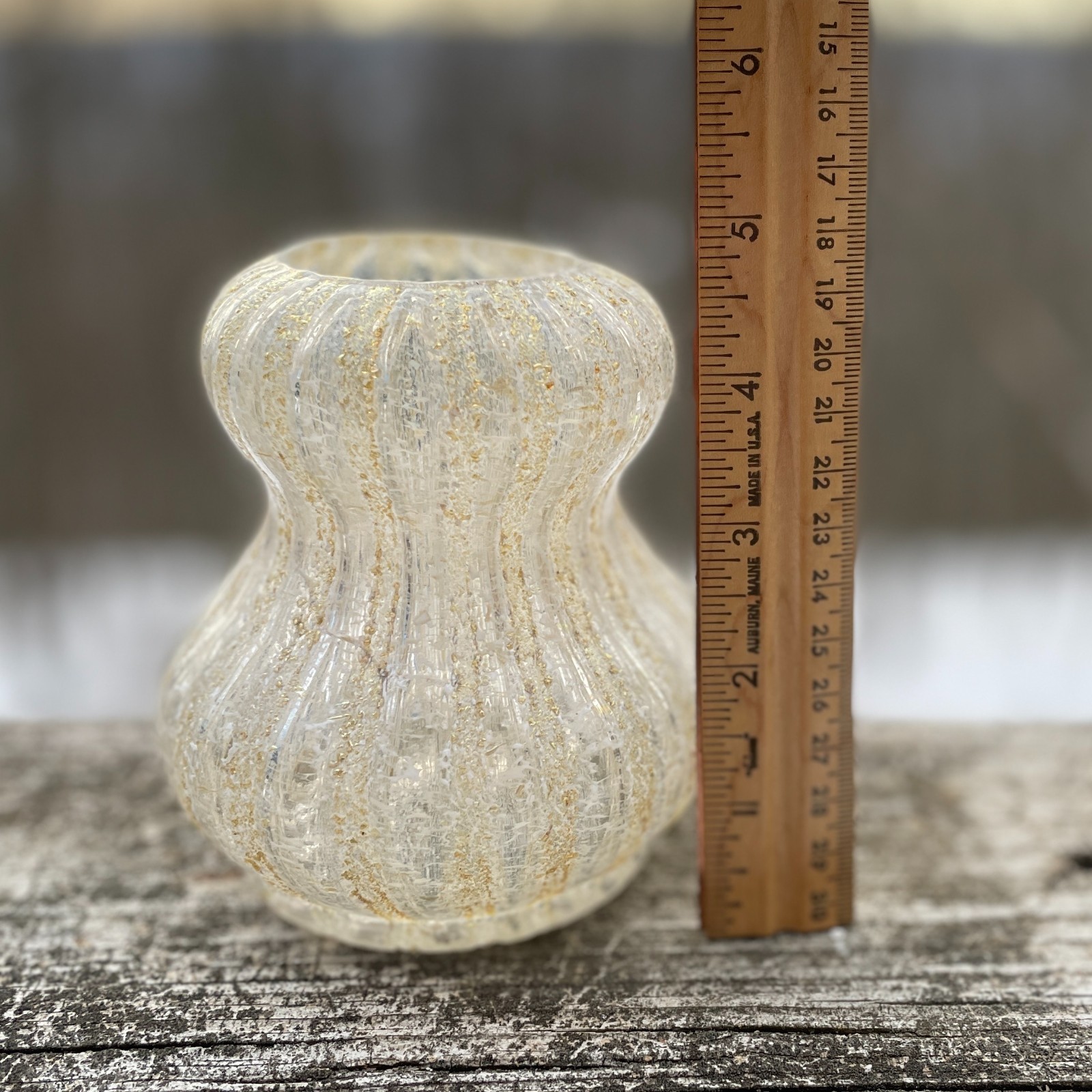 Vintage Dugan Glass Co. Gourd Shaped Vase Pompeian Frit Glass Vase Gold Specks