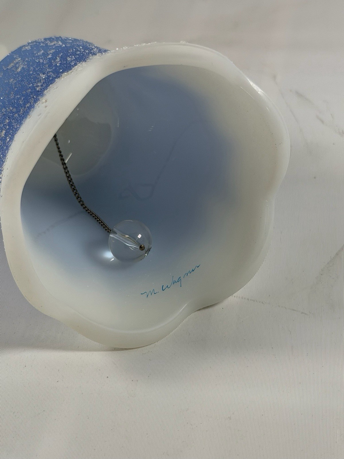 Fenton Star of Bethlehem Hand Painted Musical Bell Blue White Signed M Wagner