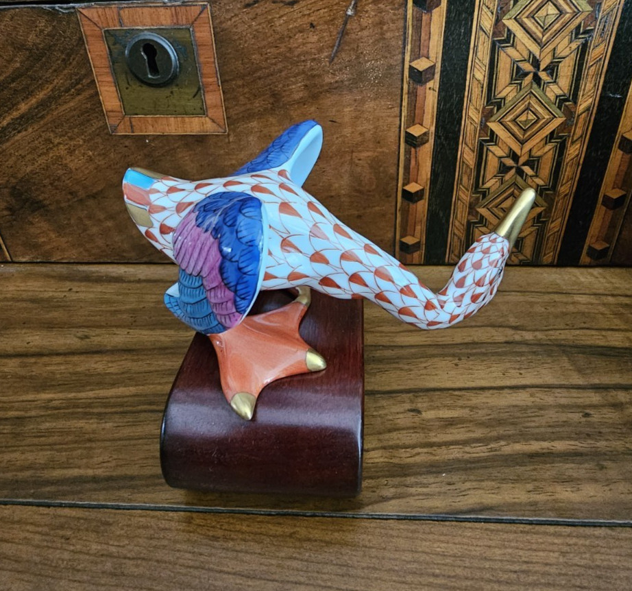 Herend Porcelain Figurine Wild Honking Goose Rust Fishnet Retired Hungary #5052