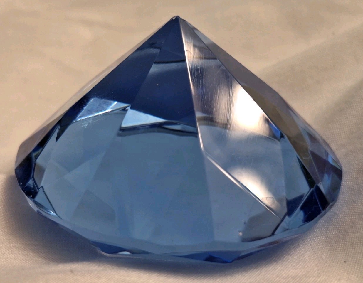 Large Cut Glass Crystal Diamond Paperweight Sapphire Blue 2″ Faux Gemstone