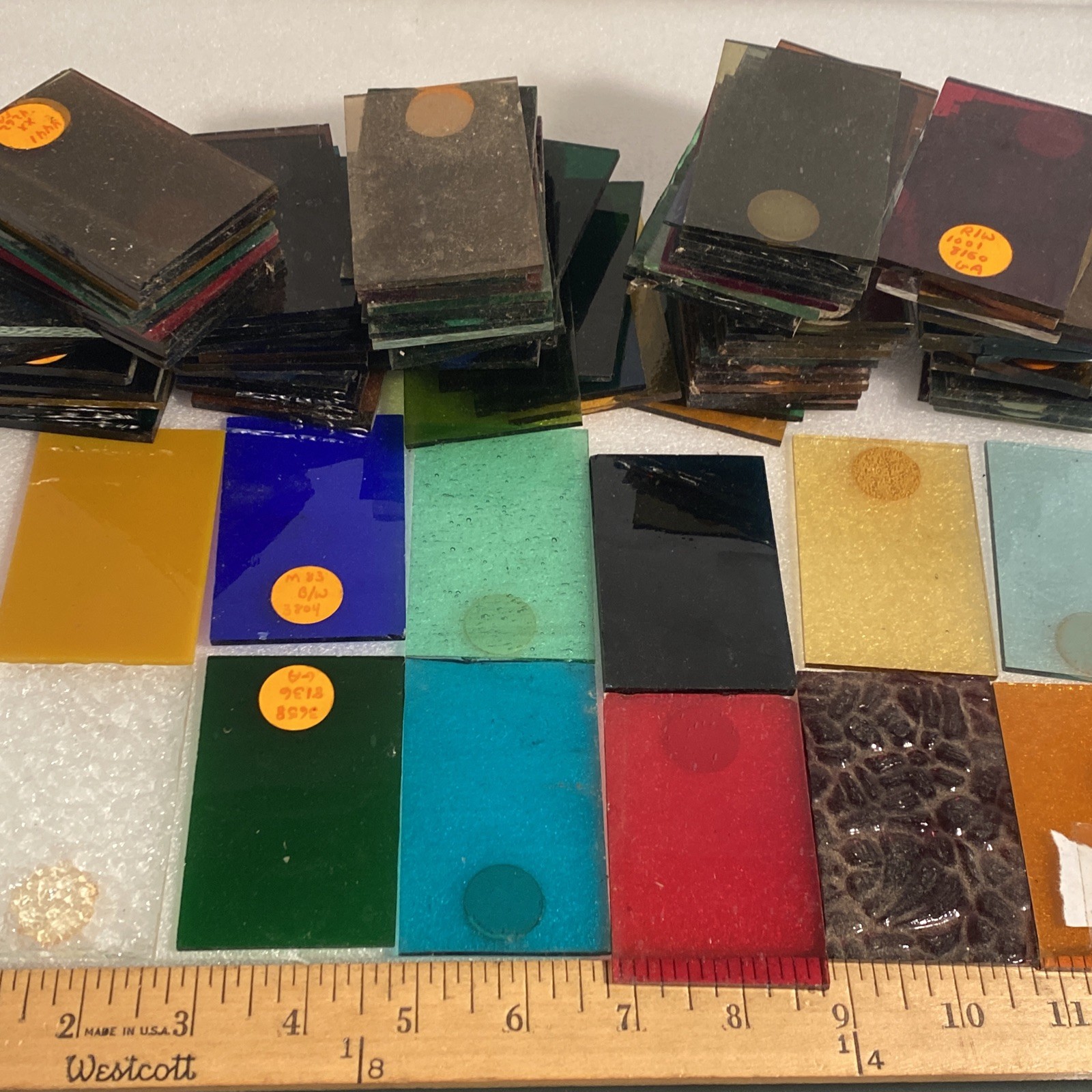 Lot Of 100 Vintage Stained Glass Color Sample Panels￼ 2″x 3″