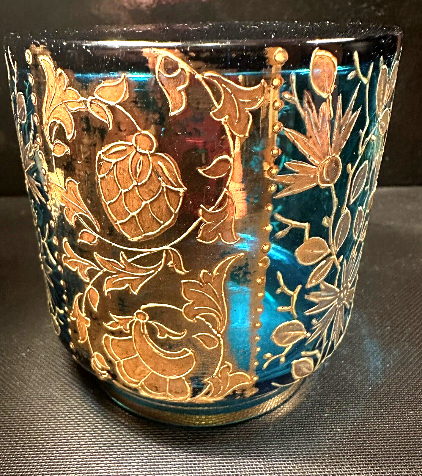 Moser Bohemian 19 ct Gilded Miniature Green (w bluish shade) Boudoir Powder Jar