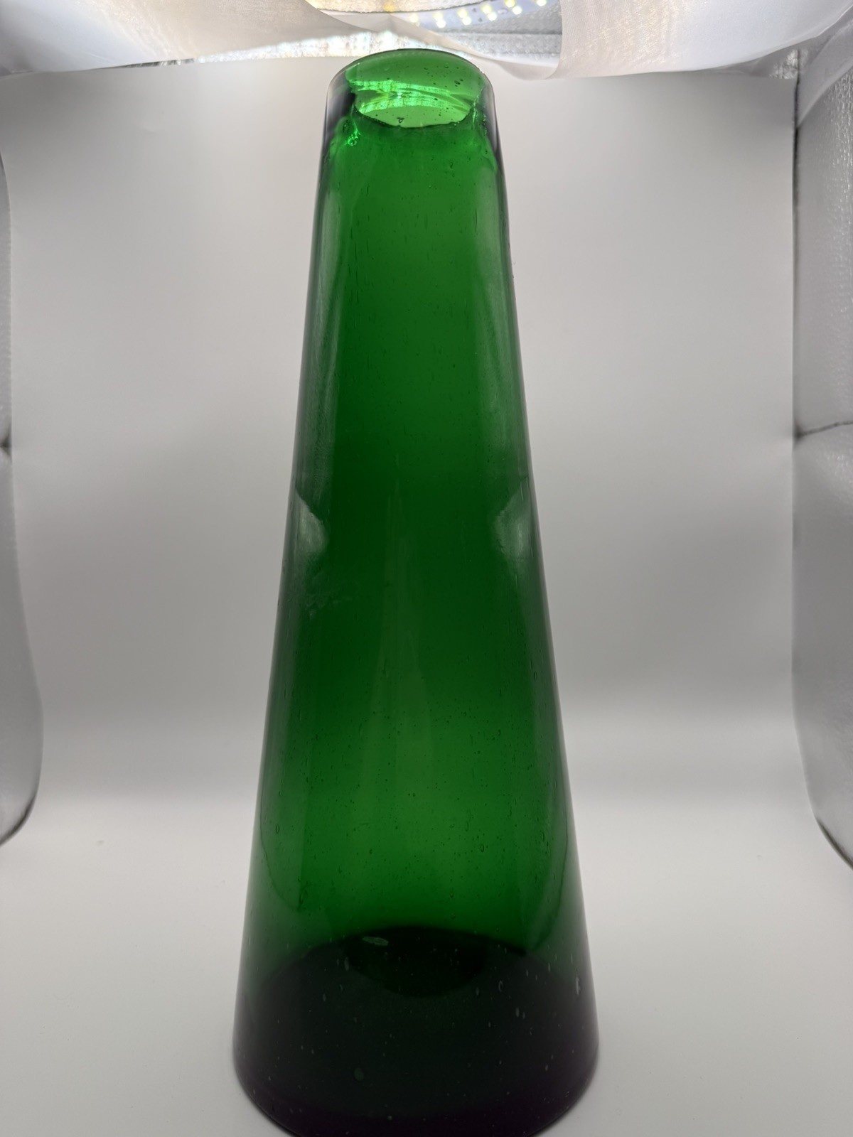 Green Hand Blown Art Glass Cone Vase MCM Minimalist Table Home Decor Centerpiece