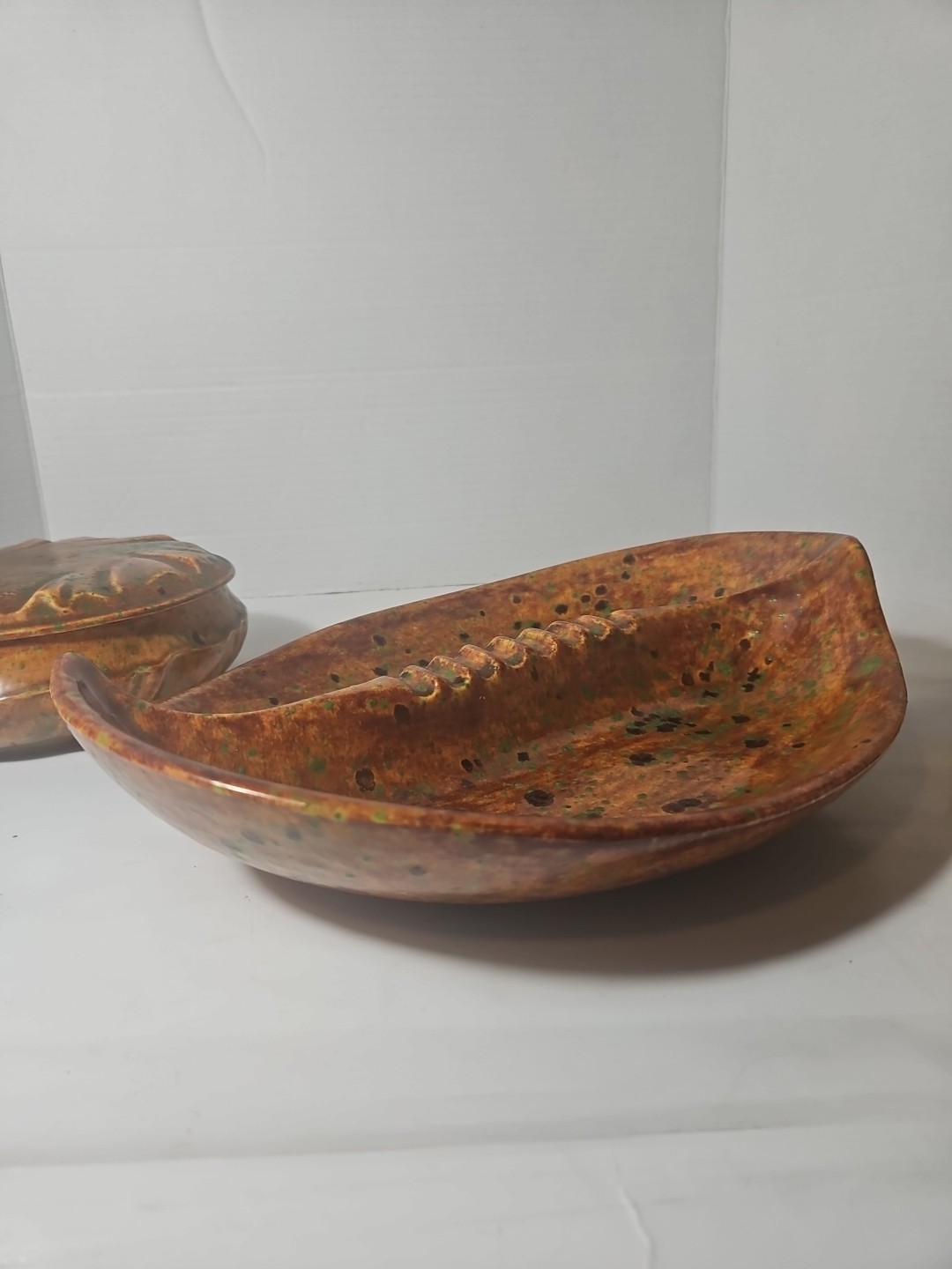 Dated 1969 Studio Pottery Set Ashtray Trinket Box Signed MCM Brutalist Snuff Dot