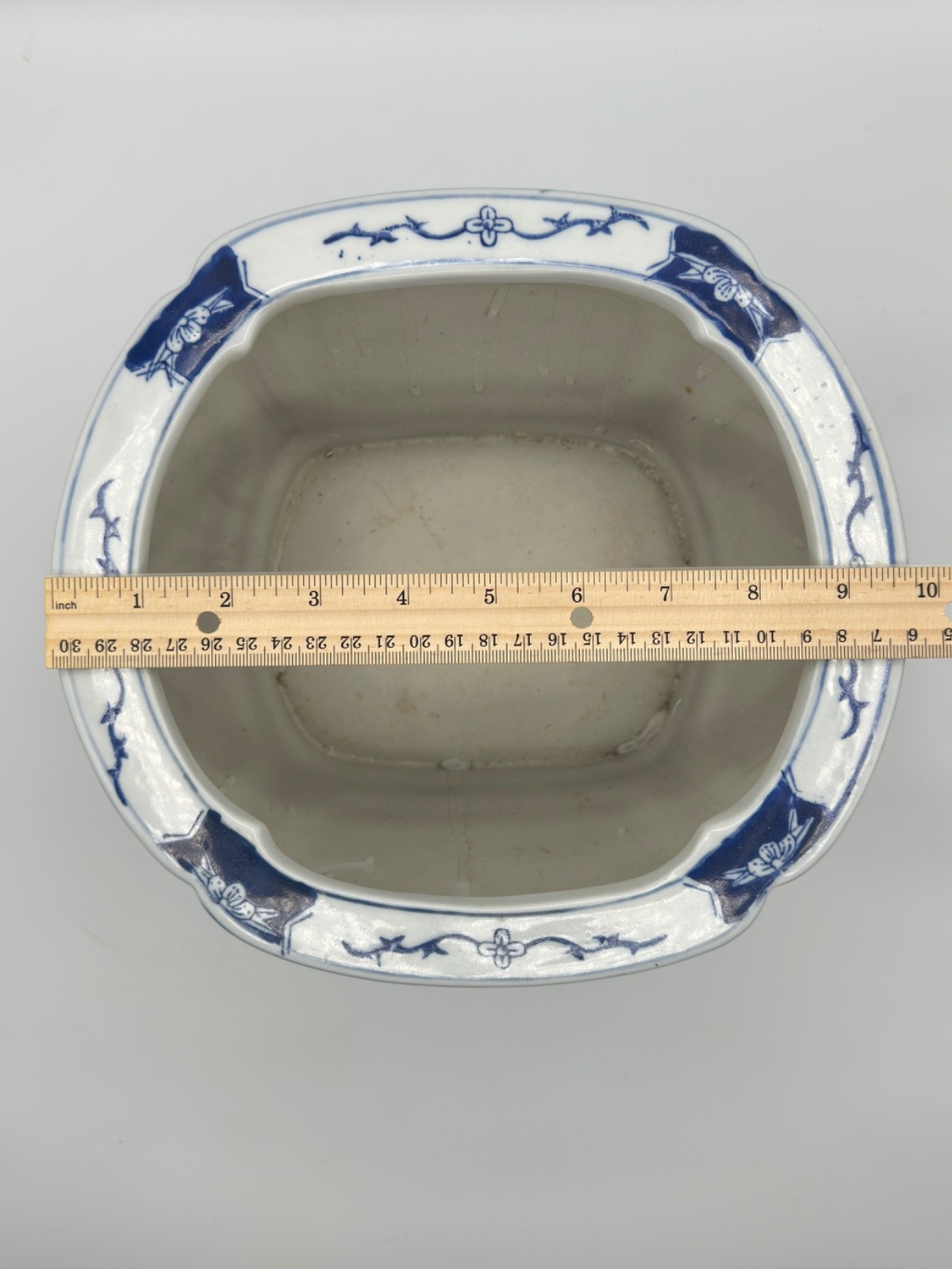 Blue White Chinoiserie Ceramic Bonsai Planter Cachepot Jardiniere 9.75″×6″
