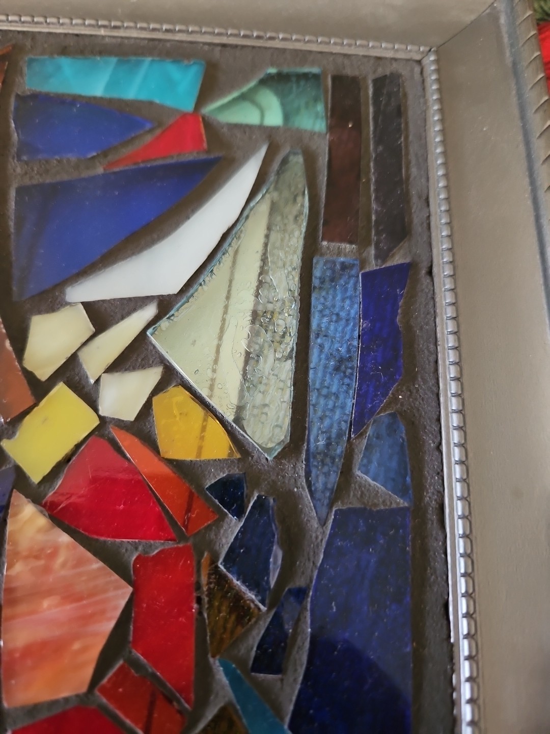 Lot Of 3 Handmade Stained Glass Abstract Art Framed Pictures 9″ X 6.75″