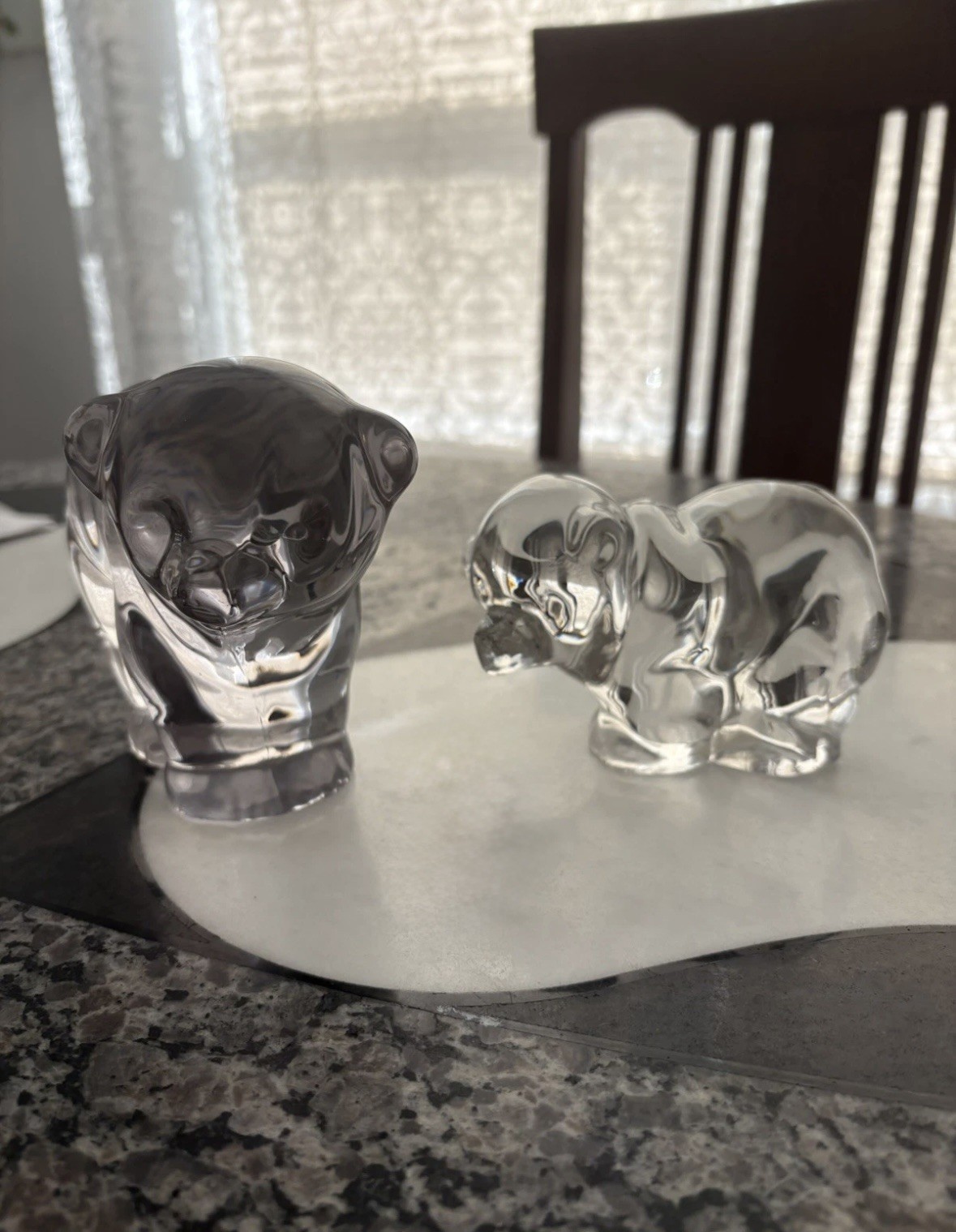 New Martinsville Glass Company Bear Family Heavy Crystal, 2 total. See photos.