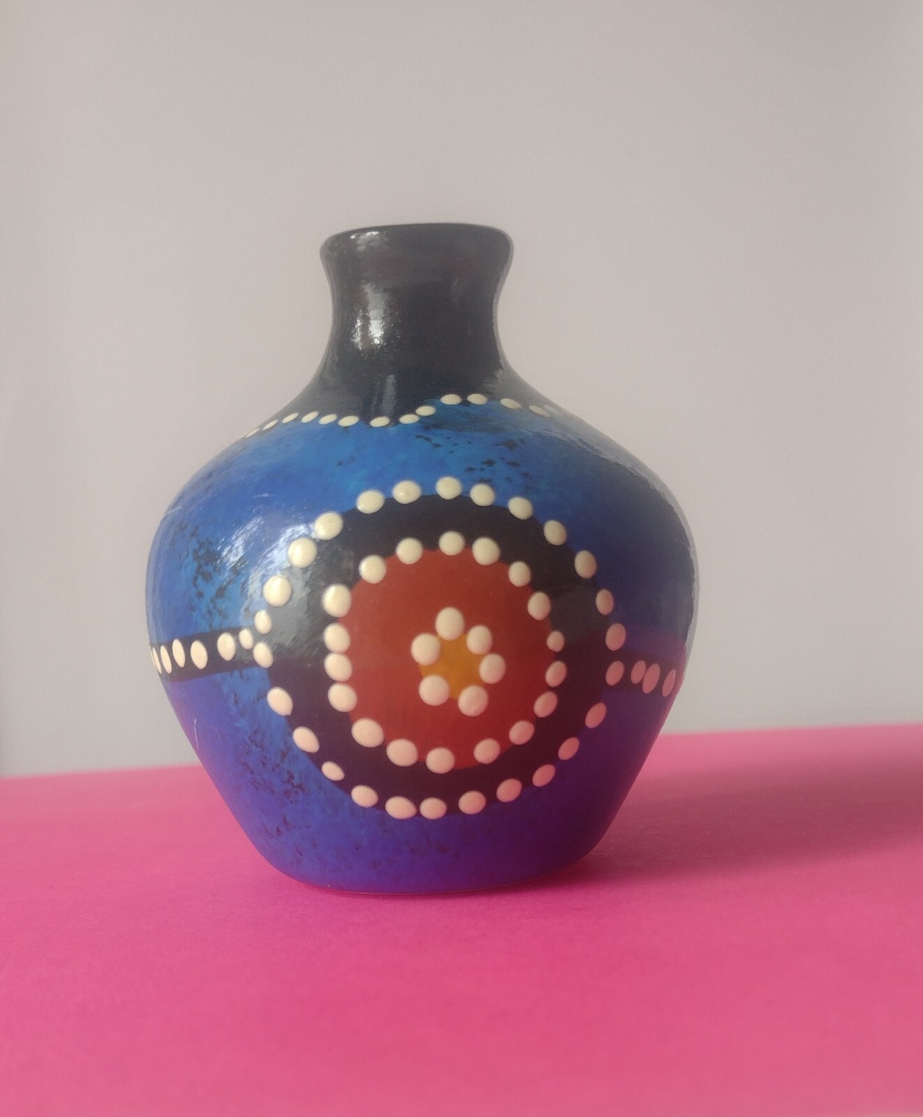 Aboriginal Kangaroo Waterhole Dreaming Pottery Vase Indigenous Painting Signed