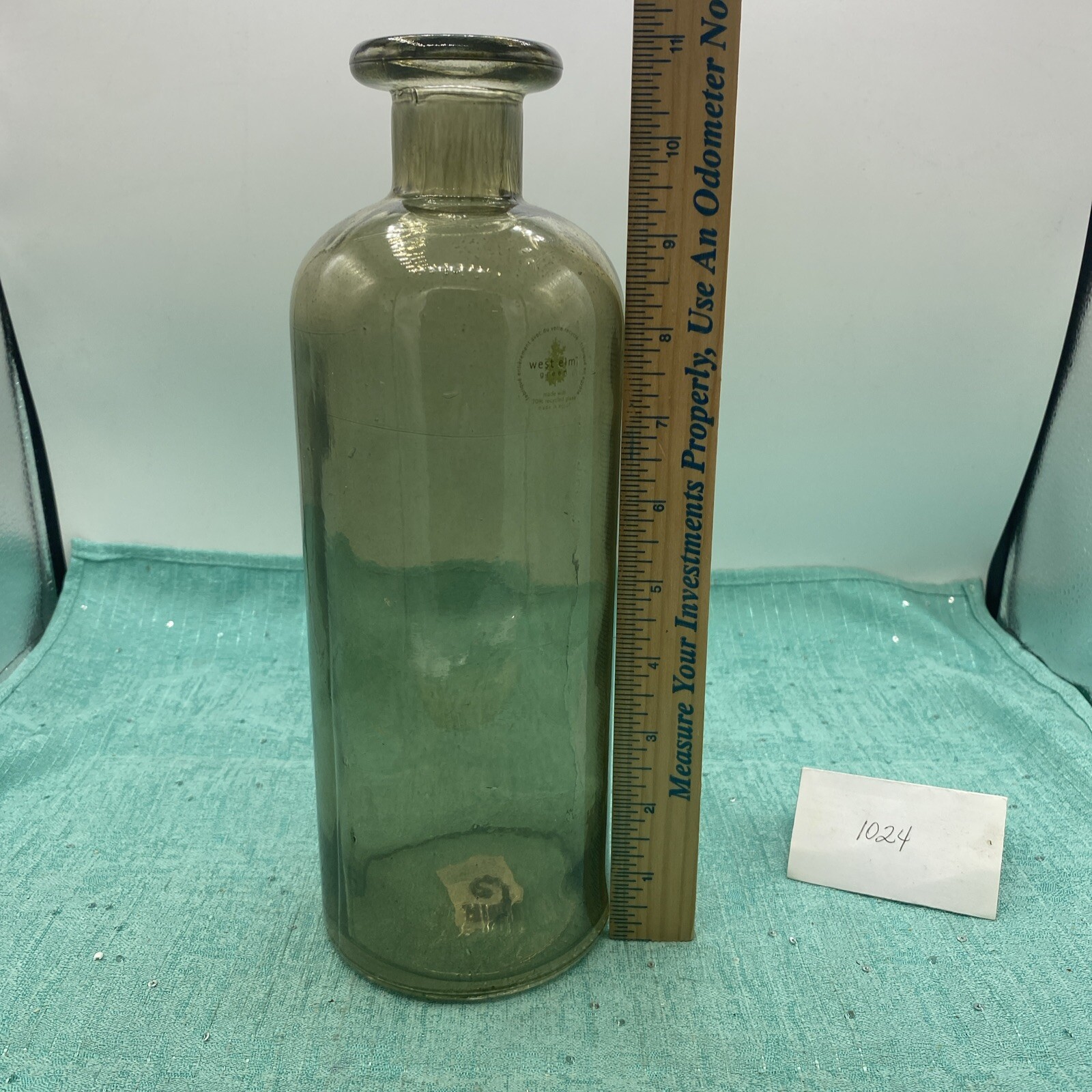 West Elm Smokey Green Glass Jug Vase Emerald 11” Tall Made In Egypt