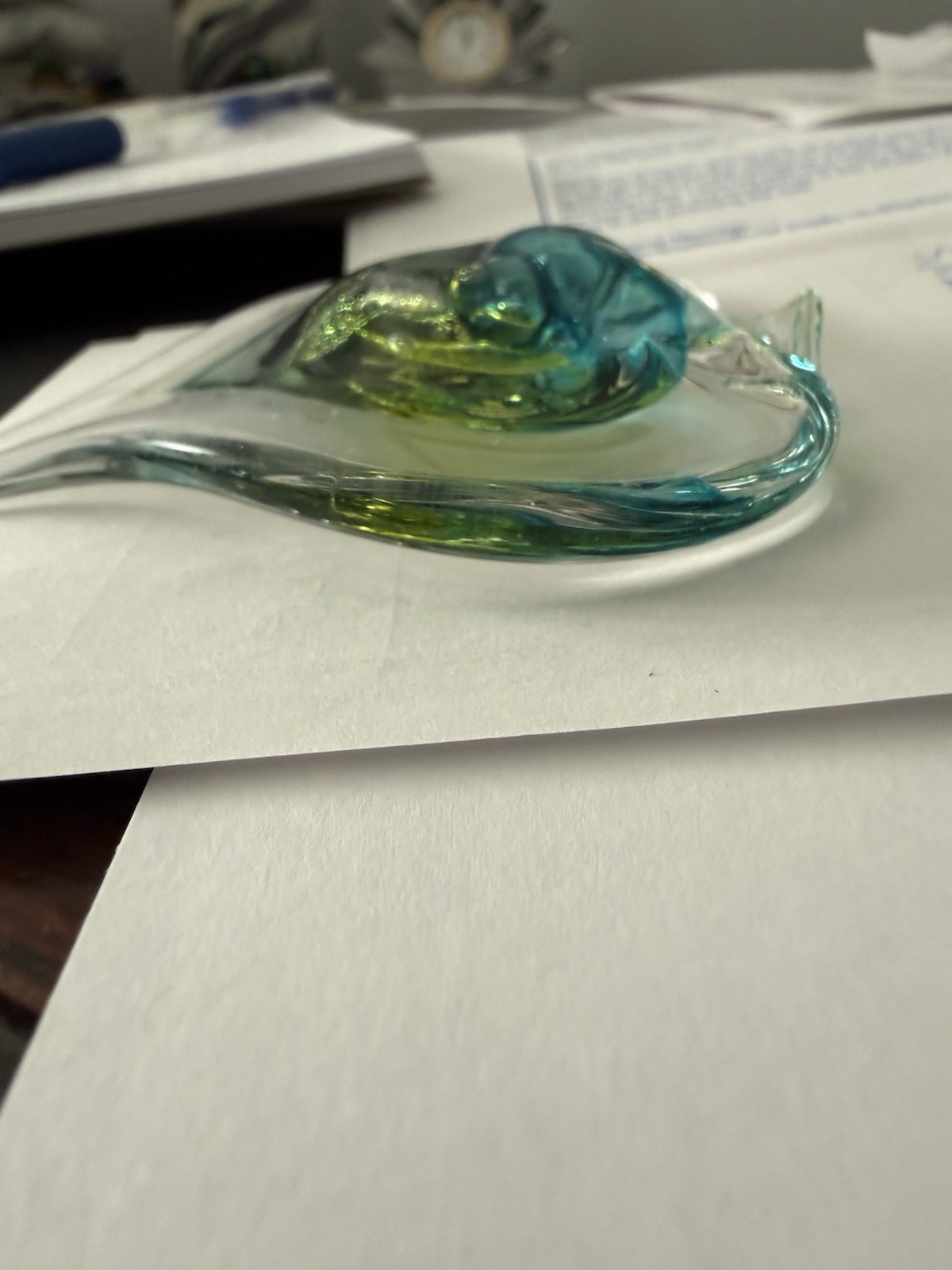 Luke Adams Glassblowing Studio Blue/Green Signed Glass Heart (hangable)