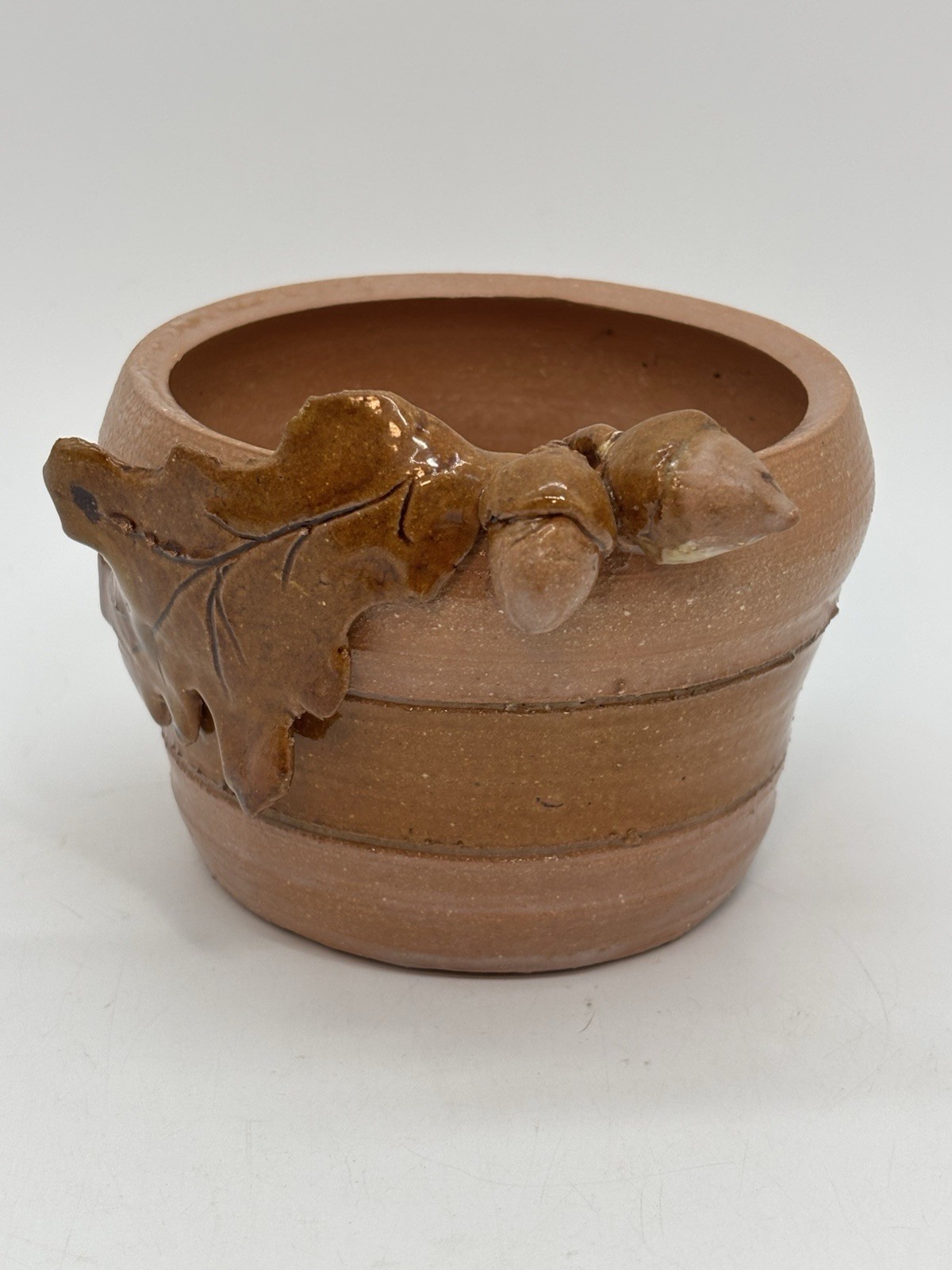 Hand Thrown Oak Leaf Acorn Pottery Vase / Planter Signed & Dated 2 7/8” Tall
