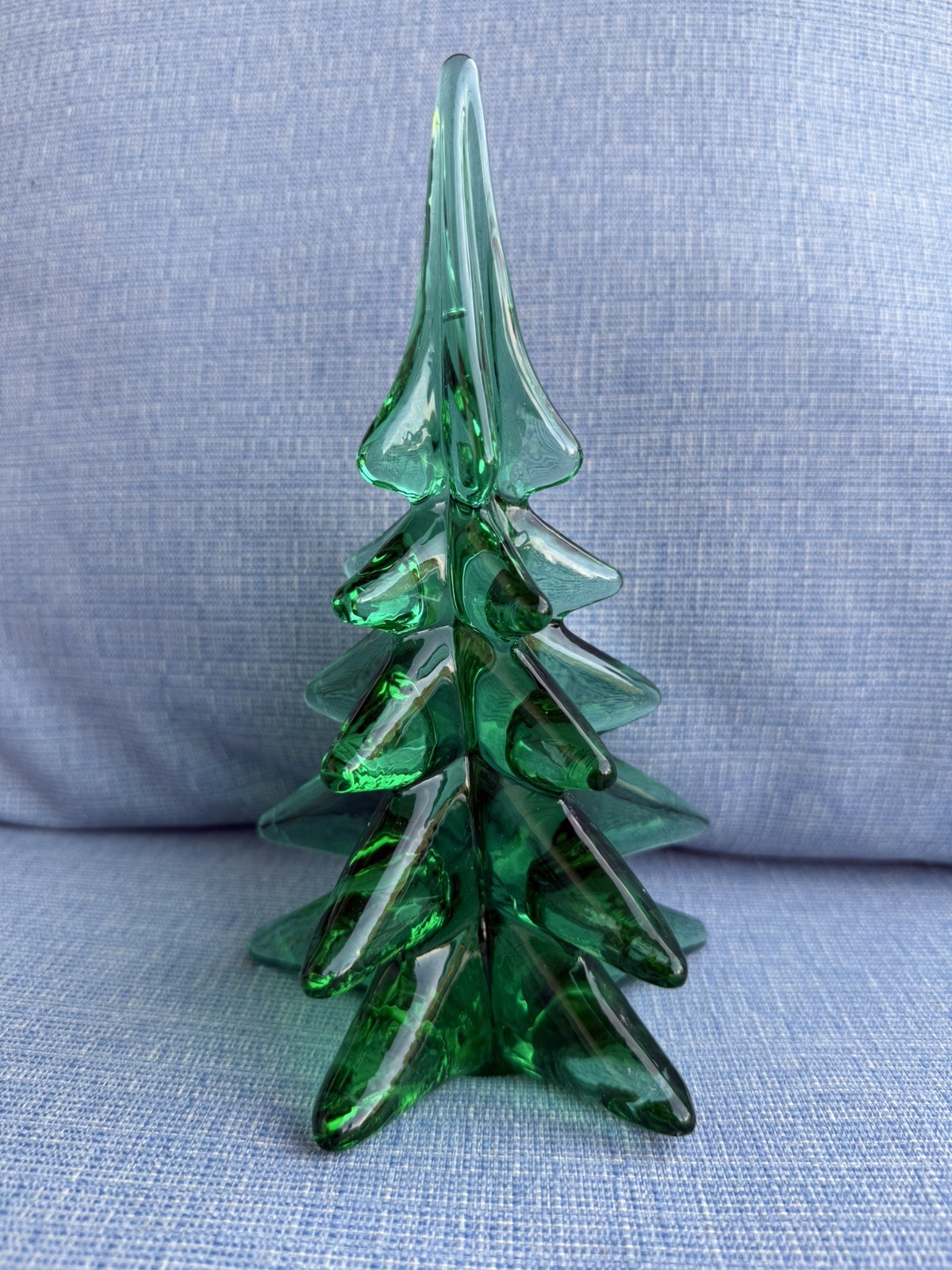 Vintage Green Crystal Glass Christmas Tree Sculpture Figurine 8” READ