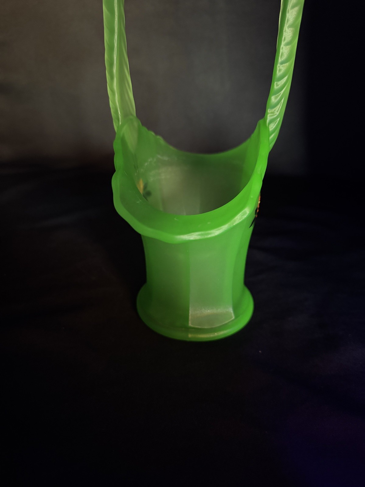 Vintage Tiffin Green Satin Glass 10.5 Tall Bride’s Basket UV Reactive