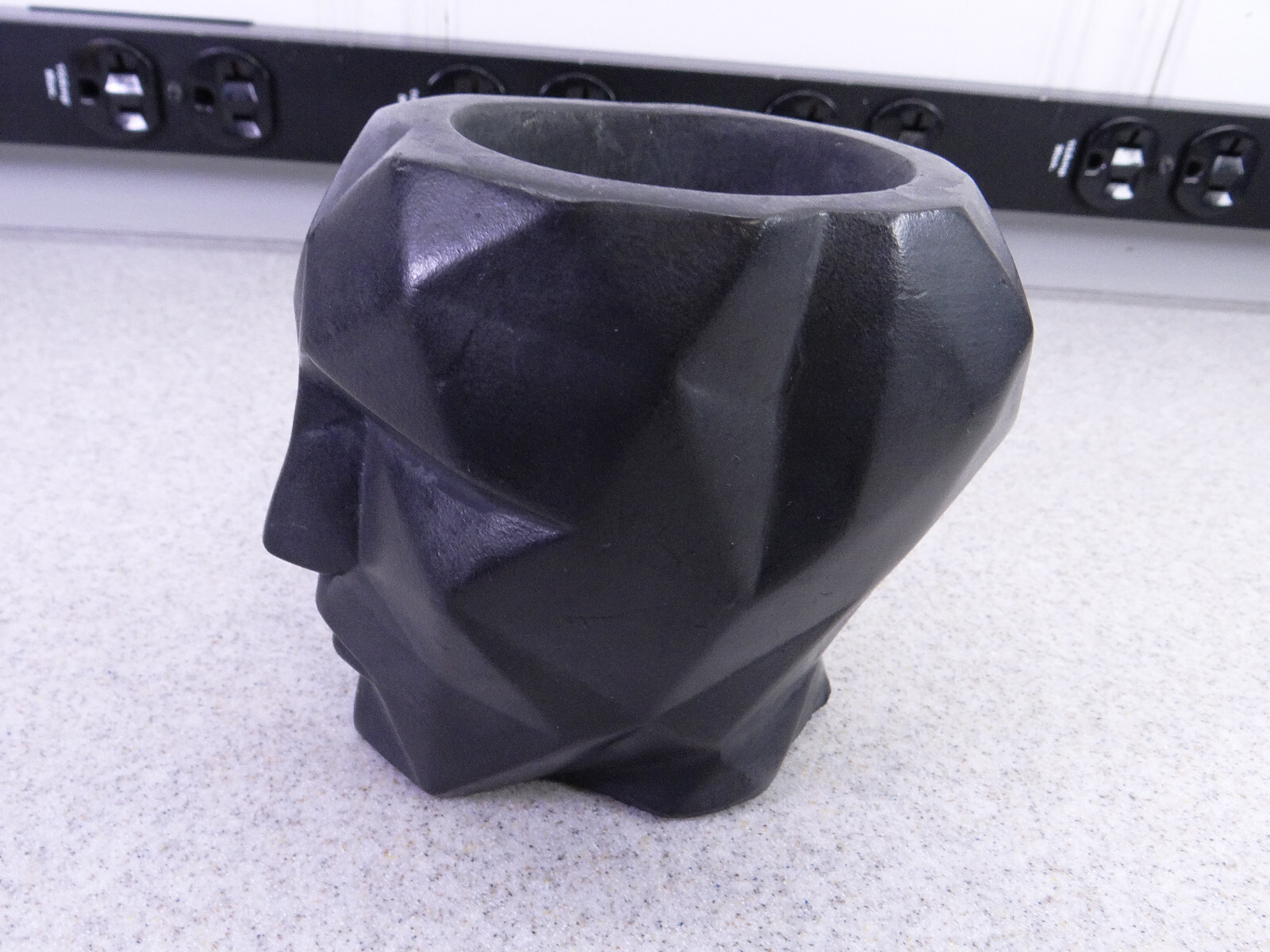 Modern Contemporary Face Planter/Vase Cubist Style Geometric Head Black Small