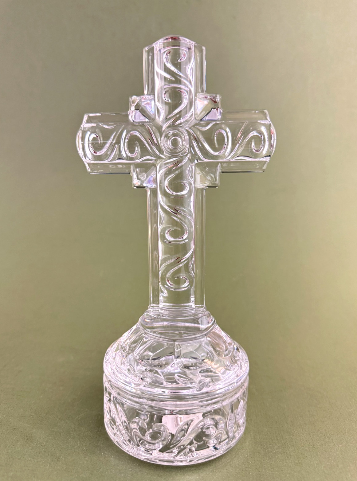 Marquis by Waterford Lead Crystal Cross Covered Box Keepsake Box w Lid Czech 9”