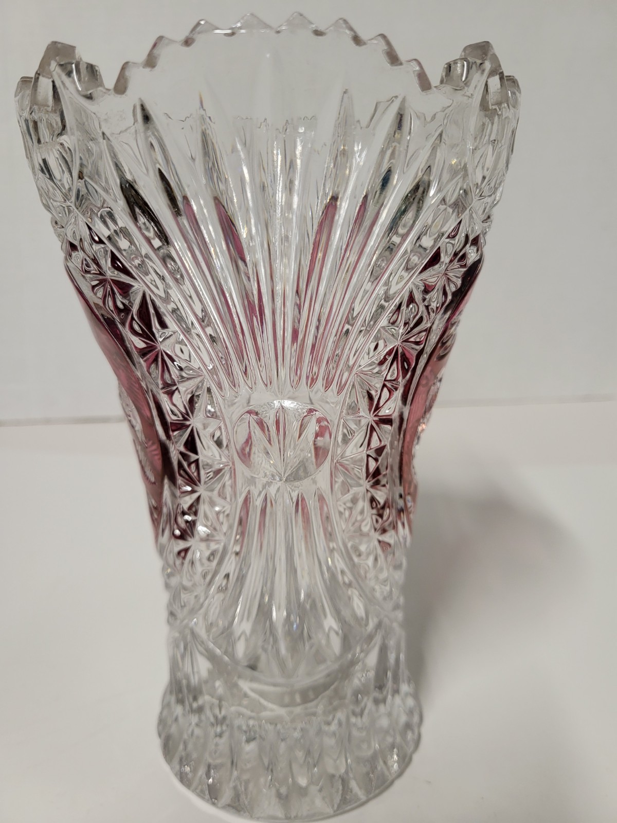 MINT Vintage Hofbauer Byrdes Ruby Red Cut to Clear Crystal 8″ Vase Germany