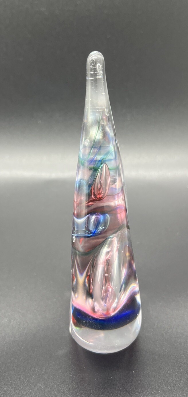 Vintage Paperweight Figurine Teardrop Marian Pyrcak Signed Pink Blue Green Decor