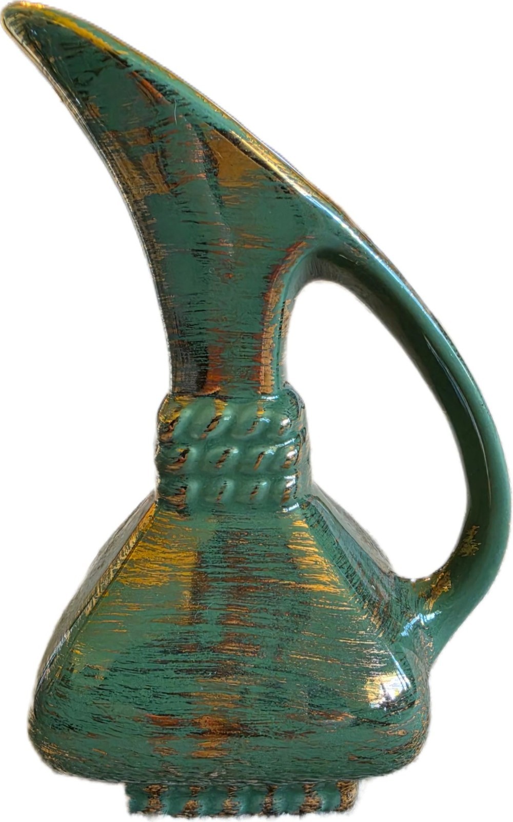 Vtg Savoy China Green Gold Ewer Pitcher Vase MCM Art Pottery 7.75″ Unmarked