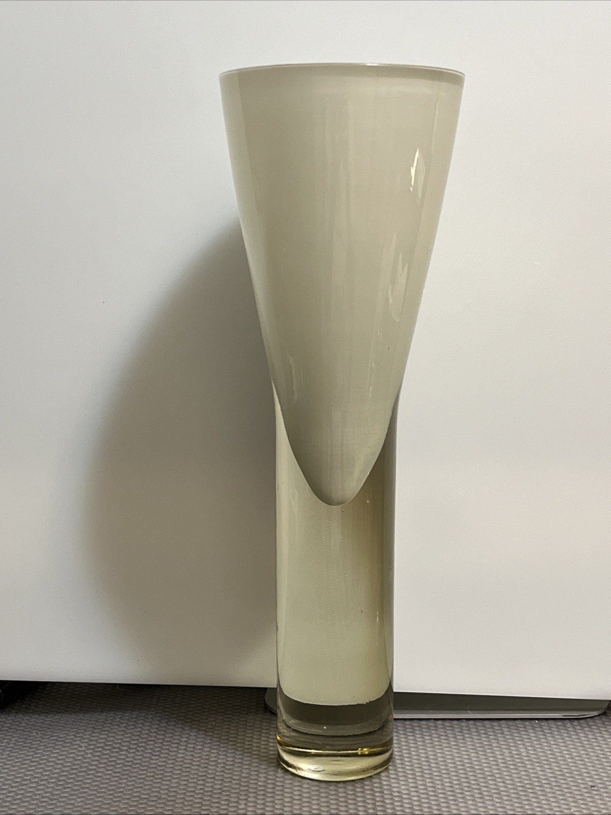 Murano Sommerso Art Glass White and Clear Vase 13-3/8” Tall Mid Century 1960s