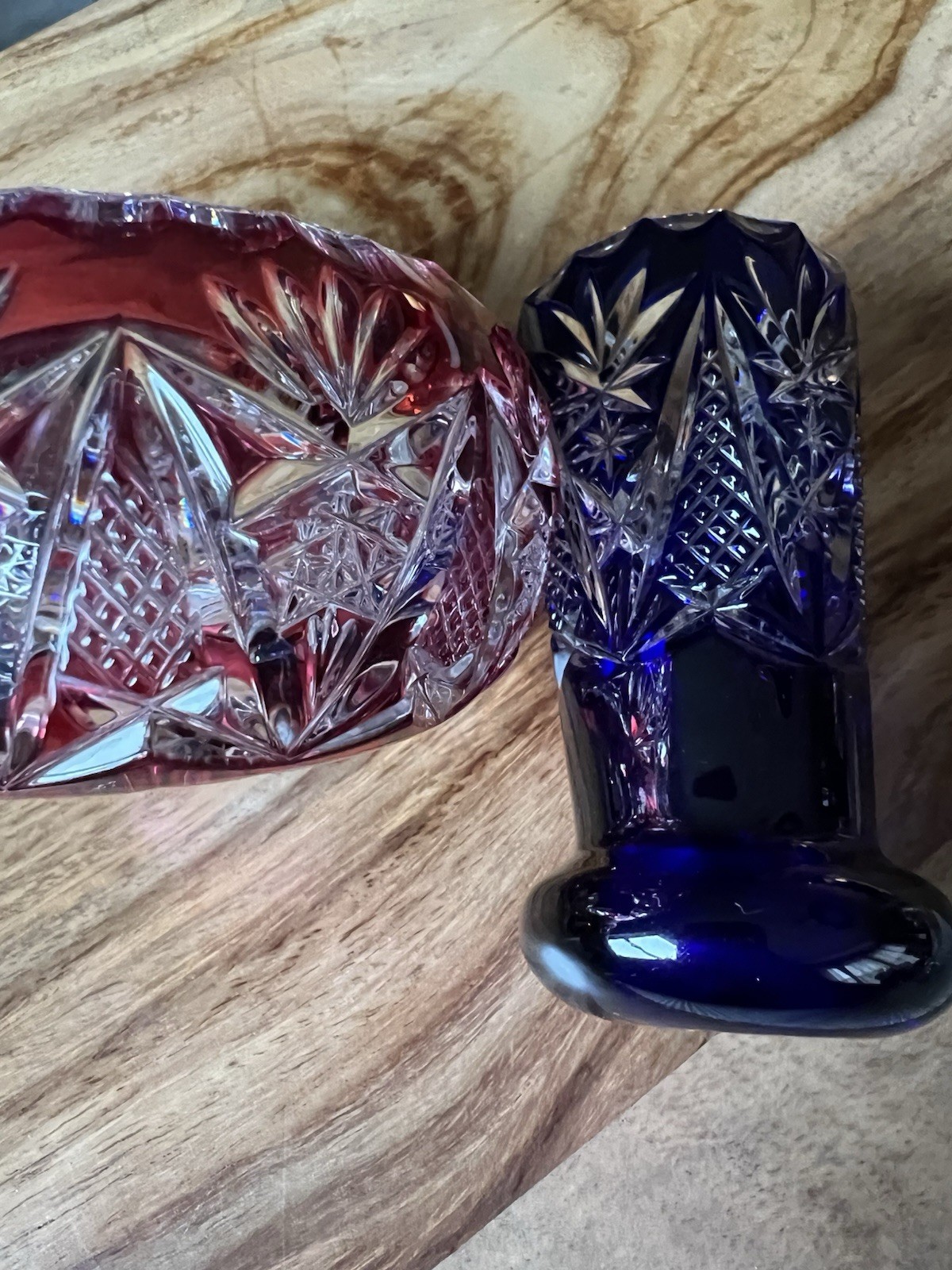 COBALT/RED German BLEIKRISTALL (lead Chrystal) DIAMANT GESCHLIFFEN (diamond cut)