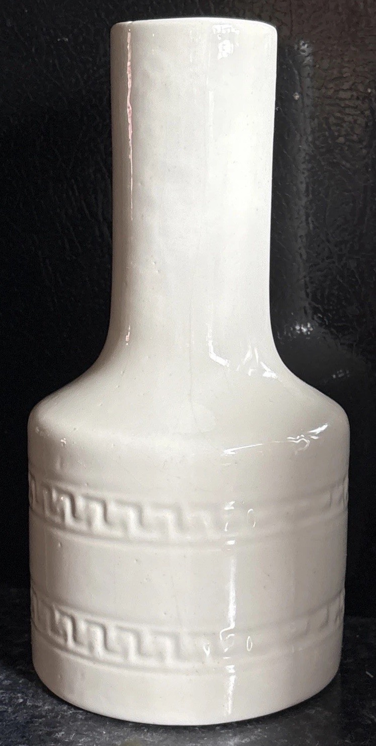 Vintage Haeger Vase Bud Bottle Pottery Greek Key Pattern Glazed Ivory MCM