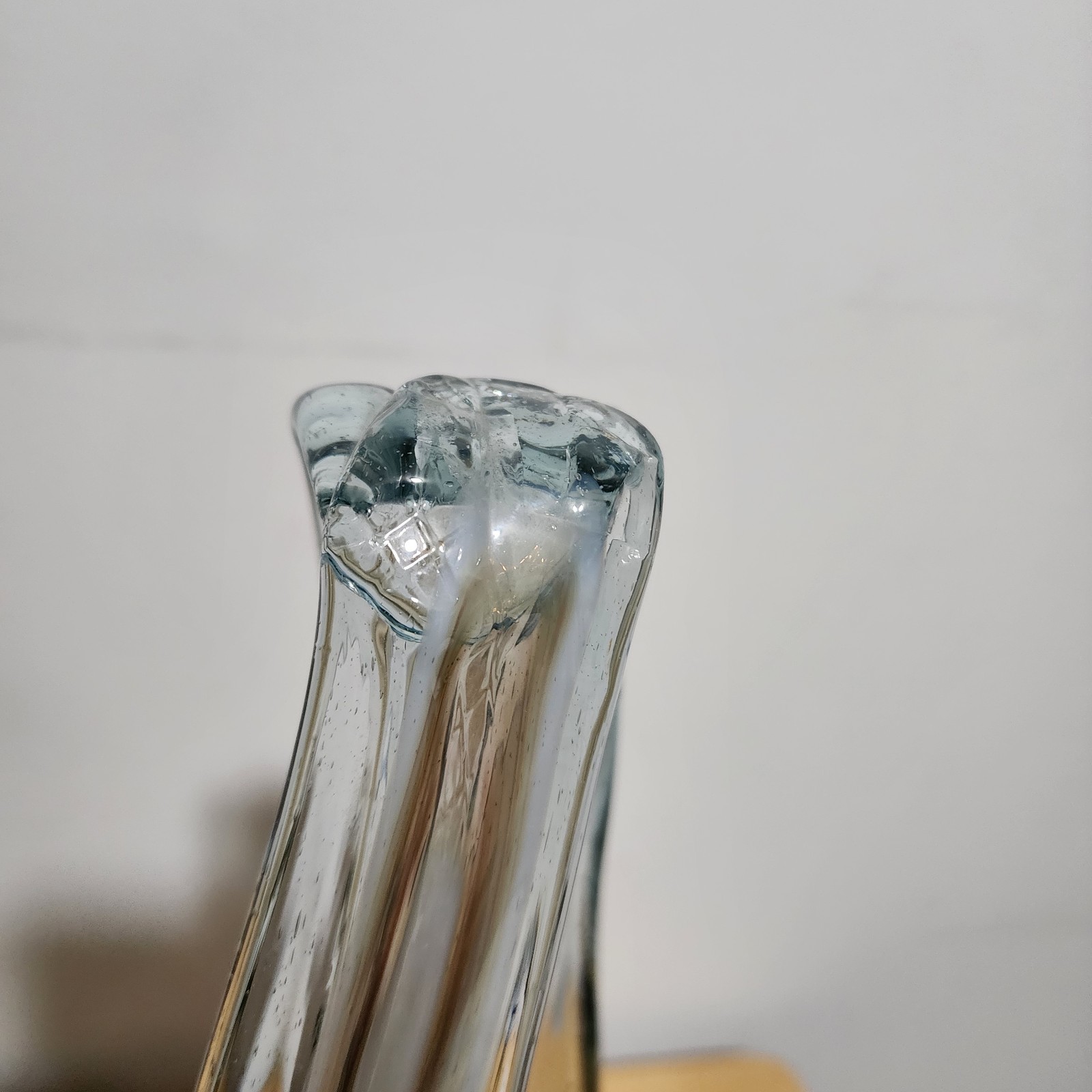 Vintage MCM Hand Blown Pulled Art Glass Basket Vase Swirl Pontil Chalet Murano