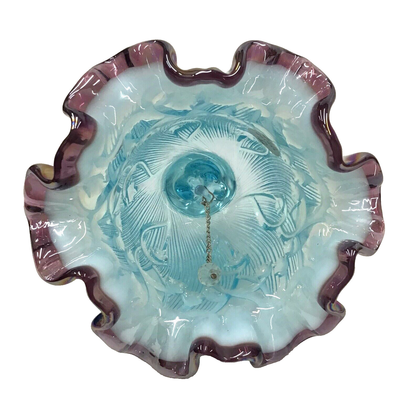 VTG Rare Fenton Bell Aqua Blue Opalescent Plum Crest Lily of Valley Sticker EUC