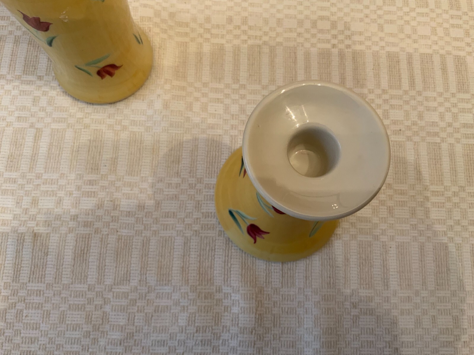 Andrea by Sadek vase & matching candle holder candlestick ceramic tulips painted