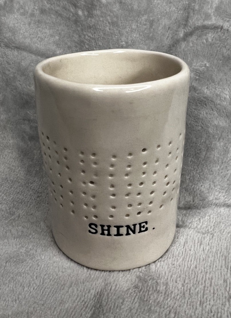 HTF~Vintage Rae Dunn Magenta Shine Early Candle Holder Votive Typewriter Font