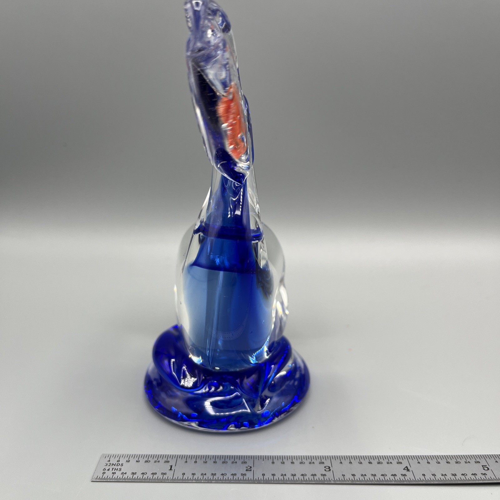 Vtg Cobalt Blue Blown Art Glass Murano Style 6″ Pelican w Gold Fish In Mouth