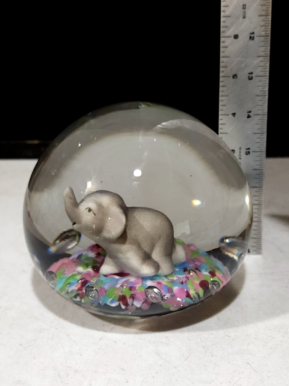 MASSIVE Large 5″ Vintage Gibson 1990 Art Glass Sulphide ELEPHANT Paperweight