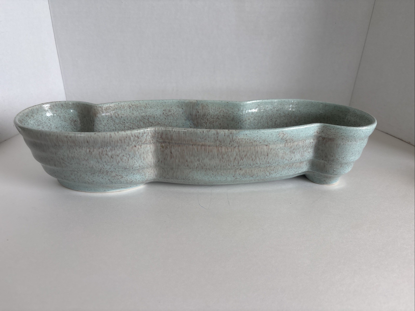 Vtg MCM Covina Pottery 903 USA Robins Egg Blue Speckled Dish 14in X 2.5in