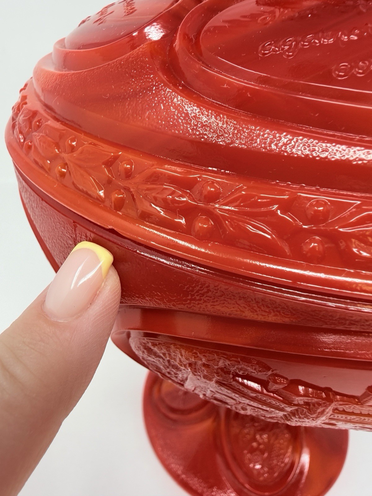 Vintage Fenton Art Glass Patriotic Red Bicentennial Compote Dish Slag Glass READ